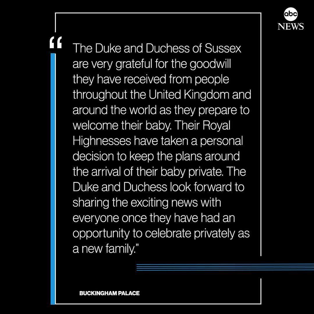 ABC Newsさんのインスタグラム写真 - (ABC NewsInstagram)「JUST IN: Prince Harry and Meghan, the Duke and Duchess of Sussex, "have taken a personal decision to keep the plans around the arrival of their baby private," Buckingham Palace announces. #royalfamily #princeharry #meghanmarkle #britishmonarchy」4月11日 18時21分 - abcnews