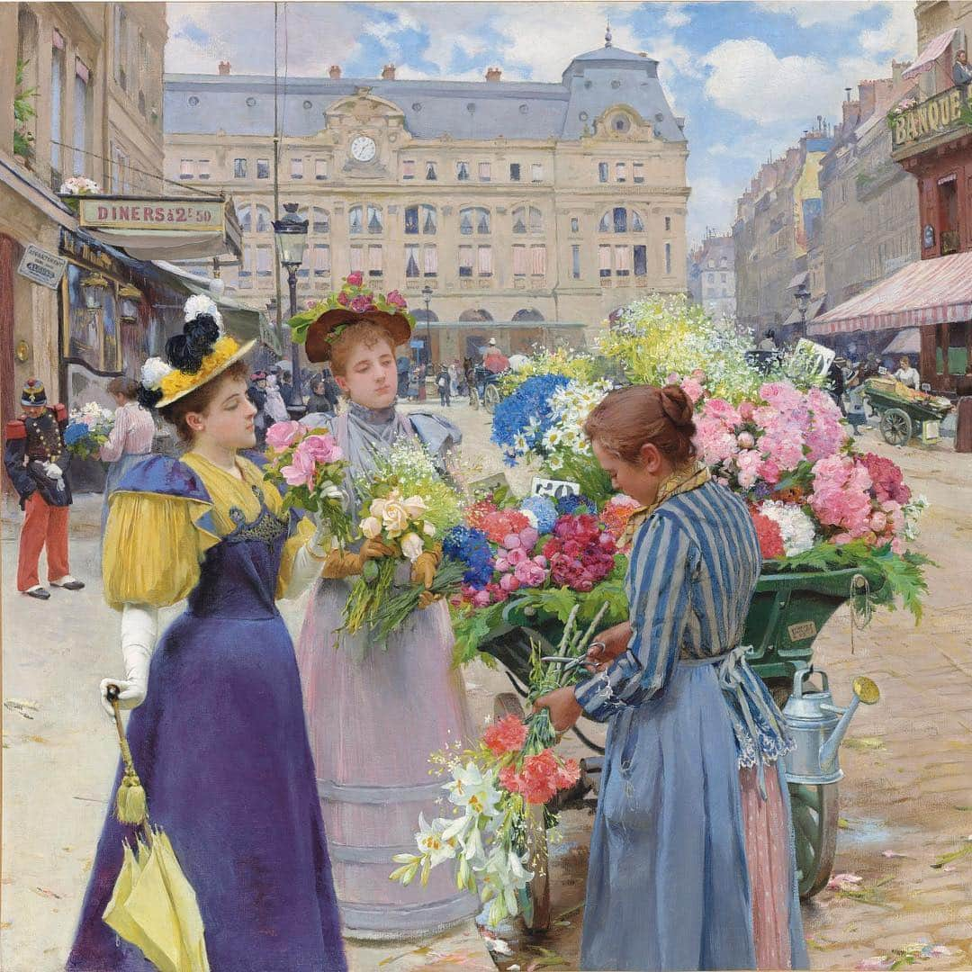 クリスティーズさんのインスタグラム写真 - (クリスティーズInstagram)「Flower vendors were one of Louis Marie de Schryver’s favourite themes, recurring many times throughout his career.⠀ .⠀ In this painting, the young flower-seller and the two fashionable buyers reflect the increasing freedom for women in 19th-century Paris to pursue work or leisure outside of the home.⠀ .⠀ Louis Marie de Schryver (1862-1942), 'Marchand de fleurs, la Rue du Havre, Paris' (detail), 1893. Estimate: $300,000-500,000.⠀ .⠀ European Art – 30 April at Christie's New York.⠀ .⠀ #art #artist #artwork #deschryver #painting #europeanart #paris #spring」4月11日 18時22分 - christiesinc