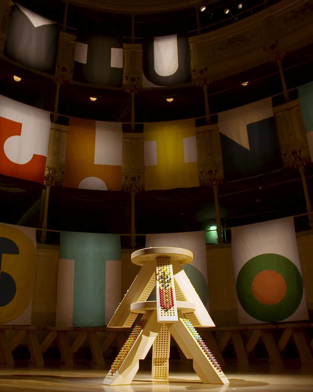 のインスタグラム：「A domestic object that can transform, much like the building where it is presented: #MiuMiuMMatchingColorStool takes centre stage at Teatro Gerolamo in Milan. Created in collaboration with @mmparisdotcom #FuoriSalone2019 #MDW」