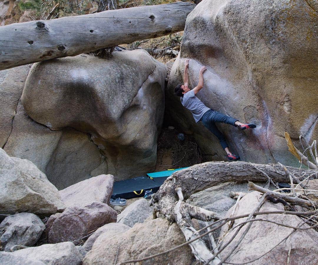 ポール・ロビンソンのインスタグラム：「Psyched to make an ascent of @matt_fultz ‘s new line in the vrain, “Logarithm,” V12/8A+! Rad line and a nice step up in difficulty from log cabins. #bouldering @reddigitalcinema screen grab.」