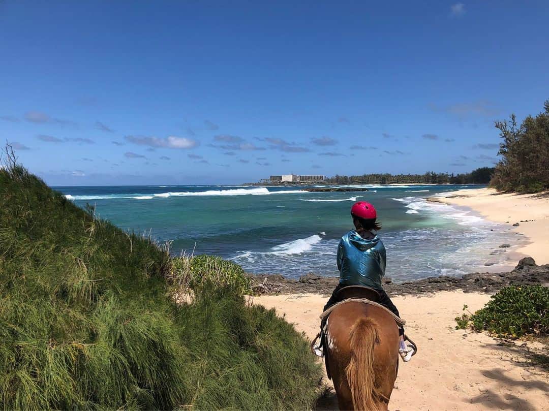 平野綾さんのインスタグラム写真 - (平野綾Instagram)「お天気よし。﻿ ﻿ 風よし。﻿ ﻿ お馬さんおりこう。﻿ ﻿ インストラクターさんKawaiiKon来てた。﻿ ﻿ ﻿ ﻿ ……完璧です♪(´ε｀ )✨﻿ ﻿ ﻿ ﻿ #northshore #oahu #hawaii﻿ #kawaiikon #kawaiikon2019  #horse #horseriding #horsebackriding﻿ #ayahirano #平野綾」4月11日 22時53分 - a_ya.hirano