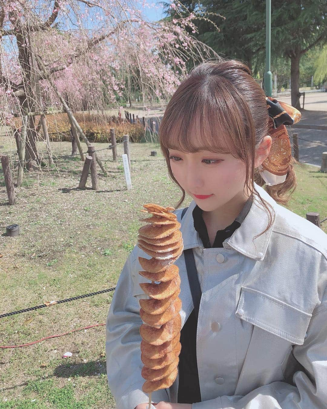 星野麻里愛さんのインスタグラム写真 - (星野麻里愛Instagram)「トルネードポテトが わたしはすきです。 皆様はお祭りで何を食べますか？  #トルネードポテト  #ポテト #お花見 #さくら #鶴間公園 #こうえん #snidel」4月11日 22時46分 - maria.pink28