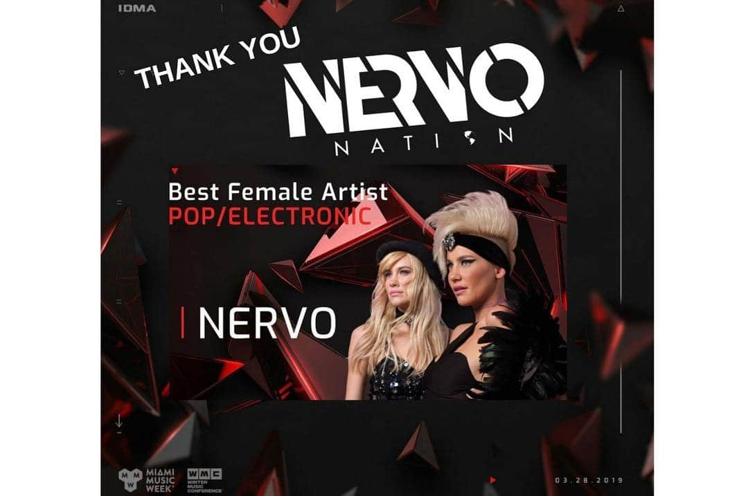 NERVOさんのインスタグラム写真 - (NERVOInstagram)「We are honored to have won the @IDMA for best female artist (pop/electronic) We are named amongst some of the most talented legends 💯 Thank you #NERVOnation for always being the best fans in the world and voting for us. We are majorly chuffed!」4月11日 23時36分 - nervomusic