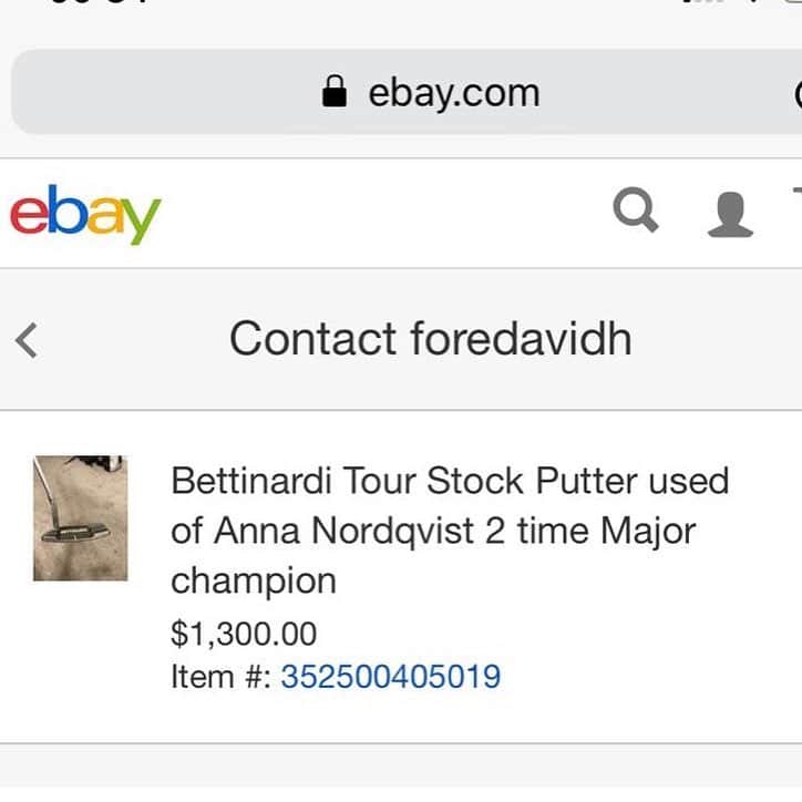 アンナ・ノルドクビストさんのインスタグラム写真 - (アンナ・ノルドクビストInstagram)「To the ebay guy “foredavidh” in Ft Lauderdale, Im disgusted to see you have sold one of my old putters for $1,300 (well I guess final price was $675 after negotiation) on Ebay. 🤬😡(...and I am sorry for the guy who actually paid to buy it off of you). Sold as “used of Anna Nordqvist” - Im even more disappointed to let the buyer know it never made tournament play and I havent used it.  Its impossible for me to know how it got in your hands, where it certainly shouldn’t be, after all these years. I am disappointed. Stop using other people for your own benefit.... and at least get the facts right.  In my 11 years on tour I have been fortunate to be sponsored by many great club manufactures and be given clubs to play, try out and keep. I am very grateful and thankful to each and every one of these brands supporting me over the years. Period. It has NEVER crossed my mind to even think about selling these clubs, i would not sink that low. Ive donated a lot of my old clubs and putters over the years to charities like The First Tee and to friends and family bc I rather seeing the clubs get used than to sit in a bag in my closet. I have started to give clubs back because I dont want them to get in the wrong hands and I am hesitant to give my old clubs away, just because of this reason. (I found out about this the same day I donated 5 tourbags full of old clubs, but given to a charity who supports young golfers, so cant help but laugh a little bit). This putter has my logo engraved on it so it doesnt take a rocket scientist to figure out this one was personally made for me.  I have reached out to @Bettinardigolf personally to apologize but it is something out of my control. Ive always been a big fan of their brand, Ive gotten a few putters to try over the years, but never had one made it to tournament play.  Its ashame that was originally was of a good will thought, ended up in the wrong persons hands. Shame on you. 🤬😡」4月12日 5時28分 - a_nordqvist