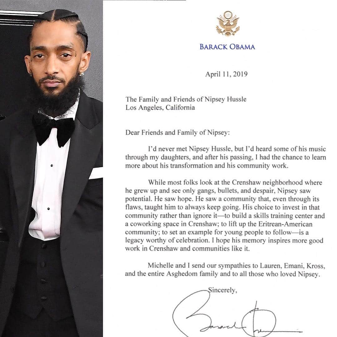 CNNさんのインスタグラム写真 - (CNNInstagram)「Barack Obama paid tribute to Nipsey Hussle in a letter that was read at a memorial for the late musician and activist on Thursday. The former President thanked the rapper — who was killed in a shooting last month — for lifting up his South Central Los Angeles community. "While most folks look at the Crenshaw neighborhood where he grew up and see only gangs, bullets, and despair, Nipsey saw potential. He saw hope. He saw a community that, even through its flaws, taught him to always keep going,” Obama wrote. (📸: Steve Granitz/WireImage, Karen Civil/Twitter)」4月12日 5時39分 - cnn
