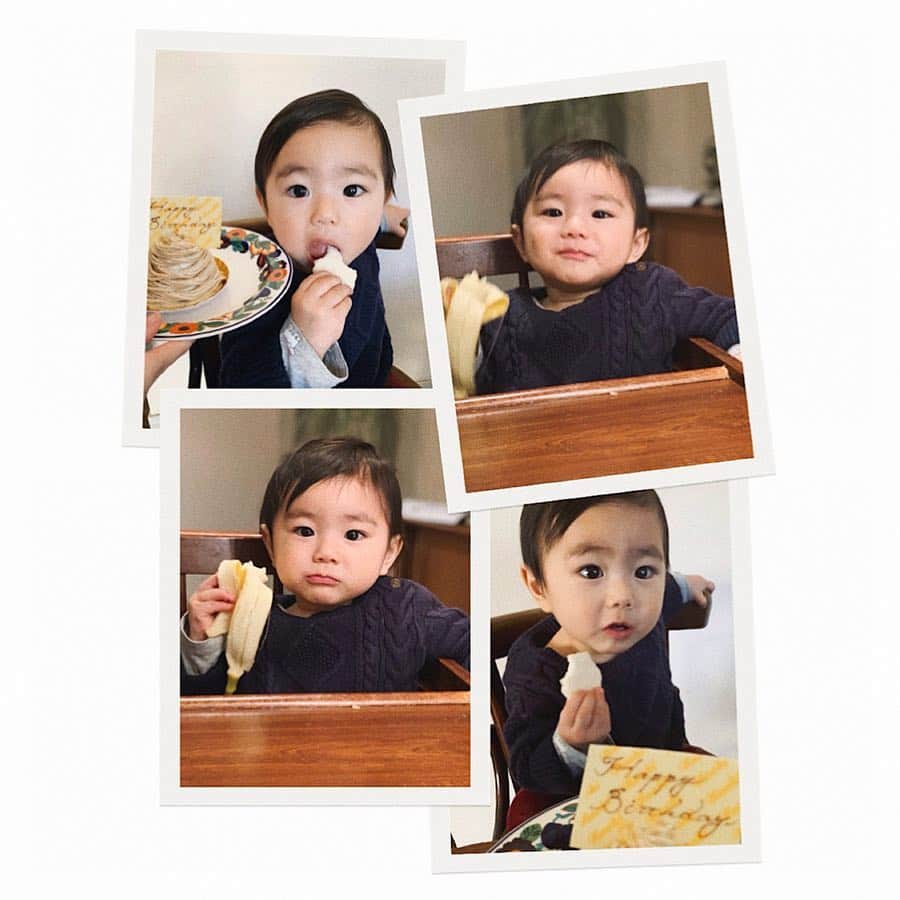 猪鼻ちひろのインスタグラム：「👶🏻💞🎂 「俺の元で働かないか？」 と言わんばかりの態度のでかさ🤭 何故か椅子に肘掛けちゃう。笑  @musuko_and_hanna  ぼく、1歳になったよ！のときの想い出写真。 階段上ったり椅子に座ったりお返事したり踊ったりモグモグしたり寝たり起きたり、、、 ただそれだけで我が家の大人たちは褒めに褒めまくります🤭  出来ることが増えて、お喋りも表情もより豊かに。 オババカも絶賛加速中🤦🏻‍♀️❤️🧡💛💚💙💜 #愛おしい #甥っ子 #写真が選べず今更… #メロオバ日記 #想い出 #おばばか #お洒落さなくて散らかってるけど日常っていいよね #動画っていいよね #でも容量がいっぱいになったよね←」