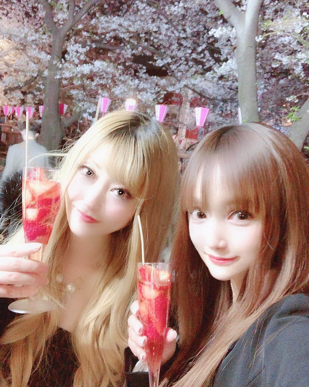 宇佐美あいりさんのインスタグラム写真 - (宇佐美あいりInstagram)「#おはよう さぎ🐰💓今年も夜桜見に目黒川🌸行ってきた🥰桜🌸キレイだったぁ✨行くのギリギリでライト消えちゃったけど😂w大好きないちご入りシャンパン🥂🍓飲んで親友のなっちゃんとラブラブデート👭💓2人では初お花見🌸るん♬  #親友#友達#女子会#date#お花見デート#お花見#桜#夜桜#お花#キレイ#ライト#消えてしまった#春#暖かい#天気良い#苺#苺入り#いちごシャンパン#シャンパン#お酒#champagne#おいしい#Japanesgirl#中目黒#目黒川#桜並木#followme」4月12日 8時51分 - airi.usami_official