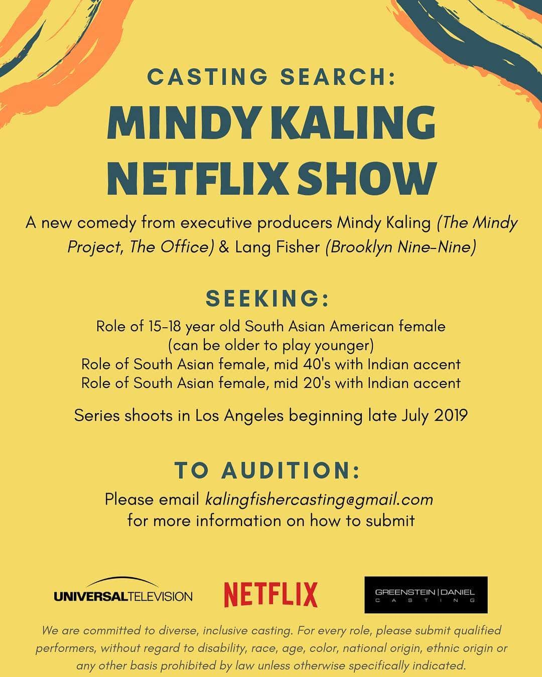 ミンディ・カリングさんのインスタグラム写真 - (ミンディ・カリングInstagram)「ATTENTION DESI LADIES! I’m holding OPEN casting calls for leads in my new @netflix show! I’m THRILLED to have the opportunity to do this. The parts are so juicy and funny, and I’m SO excited to meet you! Full info is above! GOOD LUCK!」4月12日 10時30分 - mindykaling