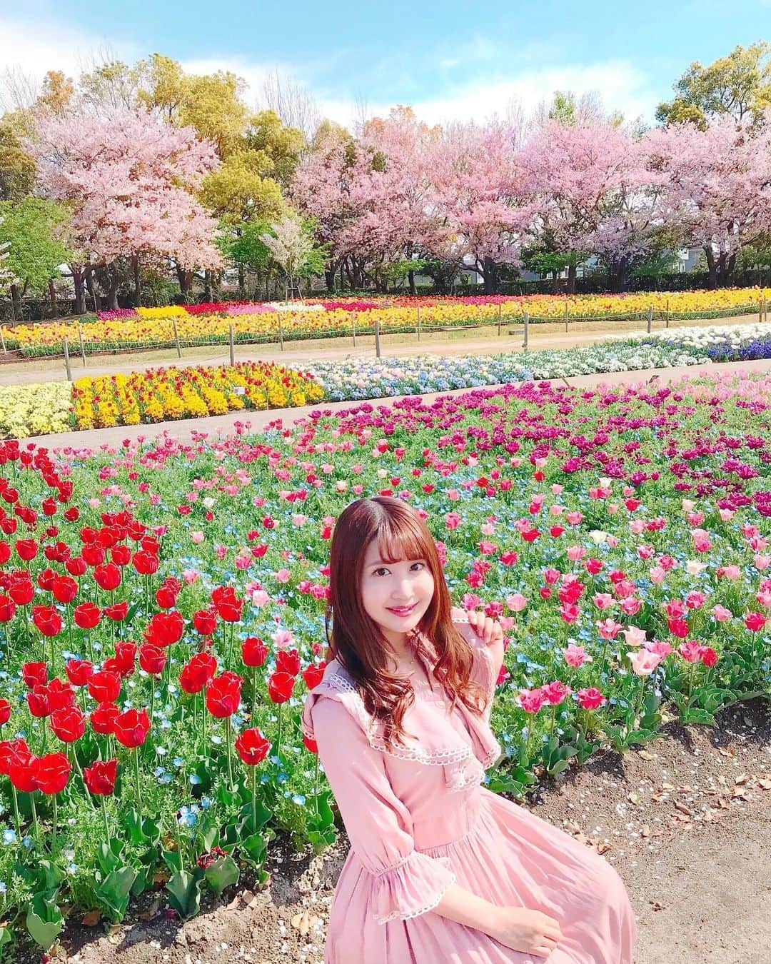 沢井里奈さんのインスタグラム写真 - (沢井里奈Instagram)「♡ . なばなの里👒🌼💕💕 . 13,000坪の敷地に広がる チューリップ畑🌷✨ 色んな色や種類があって とっても綺麗でした☺️💓💓 . チューリップと桜のコラボレーションが 絵画のようで美しすぎました🌷🌸 . 色んなお花畑行きたいな🥺❤️ . . #さわーコーデ 👗💝 onepiece♡ #lerevevaniller . #tulip #cherryblossom #nagashima #japan #ootd #coordinate #fashion #outing #travel #instatravel #instagood #instagramjapan #japanesegirl #girls #なばなの里 #チューリップ畑 #チューリップ #桜 #さくら #三重県 #長島 #さわーおでかけ」4月12日 20時57分 - sawairina