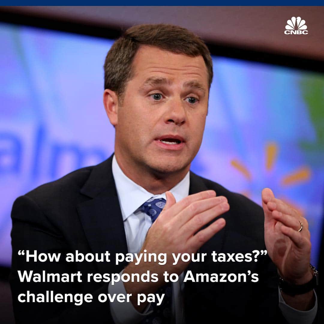 CNBCさんのインスタグラム写真 - (CNBCInstagram)「It’s Amazon vs. Walmart, and this time they’re sparring over worker pay — and corporate taxes. 🥊⁣⠀ ⁣⠀ Amazon CEO Jeff Bezos challenged other retailers to match his company’s pay and benefits, saying it’s the “kind of competition that will benefit everyone.”⁣⠀ ⁣⠀ Walmart, one of Amazon’s biggest retail competitors, responded over Twitter. The company’s executive vice president of corporate affairs shared an article pointing out that Amazon paid $0 in federal taxes on more than $11 billion in profits last year. 💰⁣⠀ ⁣⠀ To read more about the corporate squabble, visit the link in bio.⁣⠀ *⁣⠀ *⁣⠀ *⁣⠀ *⁣⠀ *⁣⠀ *⁣⠀ *⁣⠀ *⁣⠀ #walmart #amazon #retail #shopping #minimumwage #taxes #bezos #jeffbezos #business #businessnews #cnbc⁣⠀」4月12日 12時53分 - cnbc