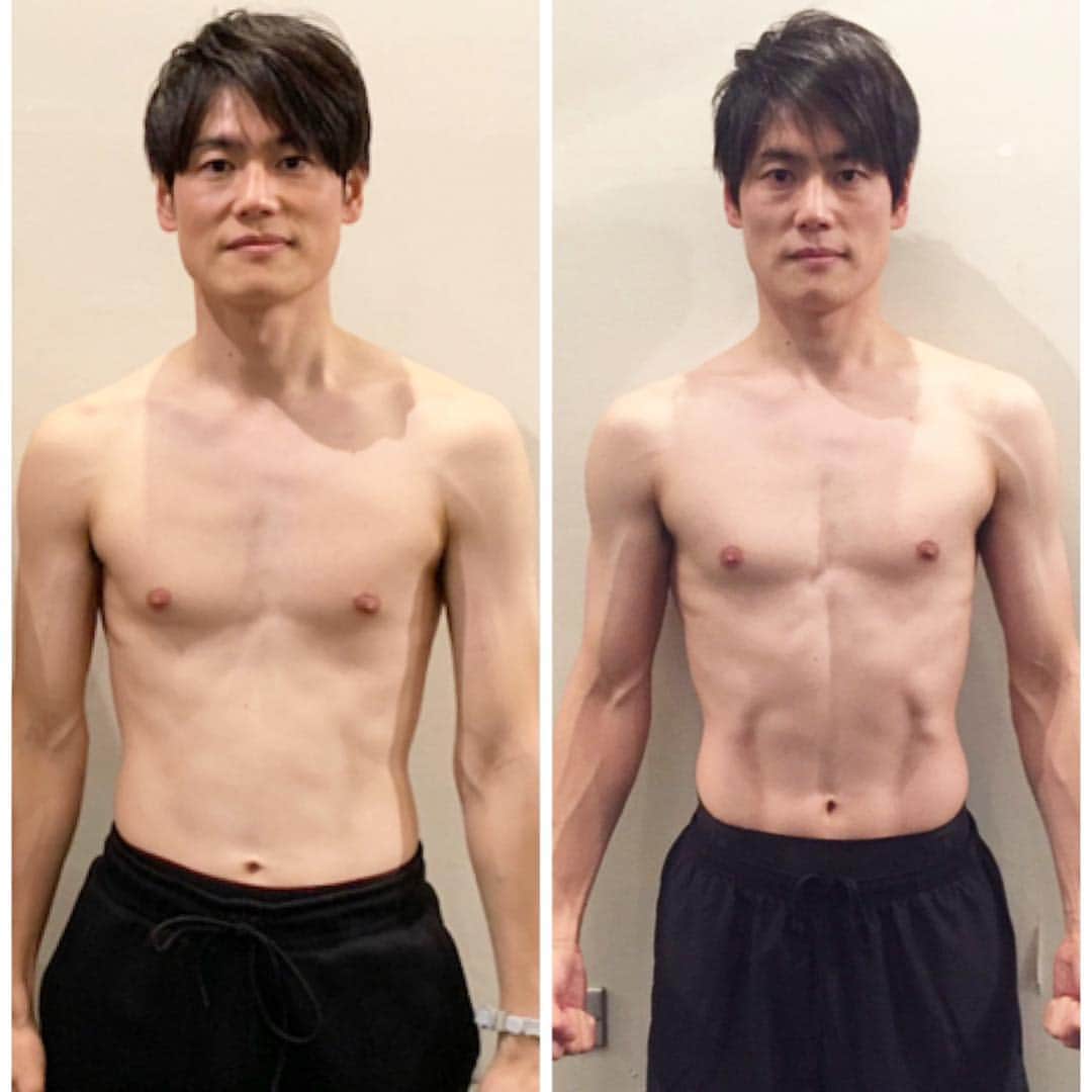 上重聡さんのインスタグラム写真 - (上重聡Instagram)「「日本肉体改造論」 ティップネスでトレーニングを始めて2ヶ月。 私も青木アナも変化が出始めました！ 右が2ヶ月後です。いかがでしょうか？ まだまだ貧弱ですが引き続きトレーニングを続けていきます^_^ #青木源太 #ティップネス #筋トレ」4月12日 18時39分 - satoshi18kamishige
