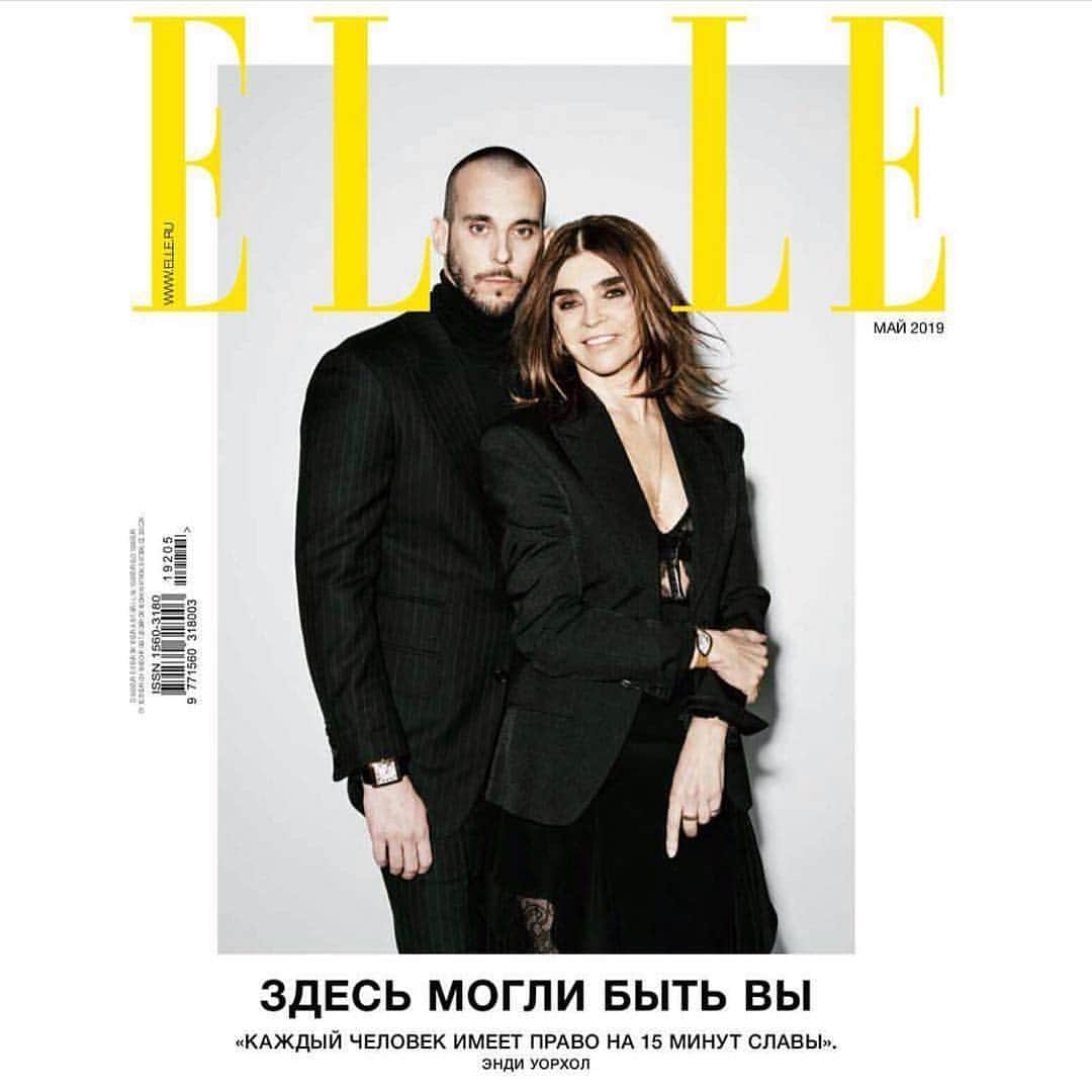 カリーヌ・ロワトフェルドのインスタグラム：「May cover with @vladimirrestoinroitfeld for @elle_russia 🖤 photographed by @mrferryvandernat  @ronnie_hart @crstudio @alexkisa @kisacommunications」