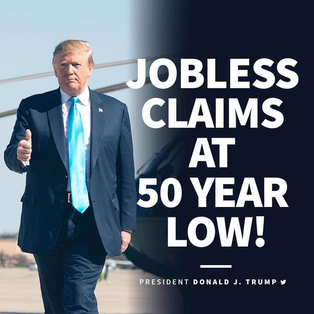 ドナルド・トランプさんのインスタグラム写真 - (ドナルド・トランプInstagram)「JOBLESS CLAIMS AT 50 YEAR LOW!」4月13日 0時09分 - realdonaldtrump