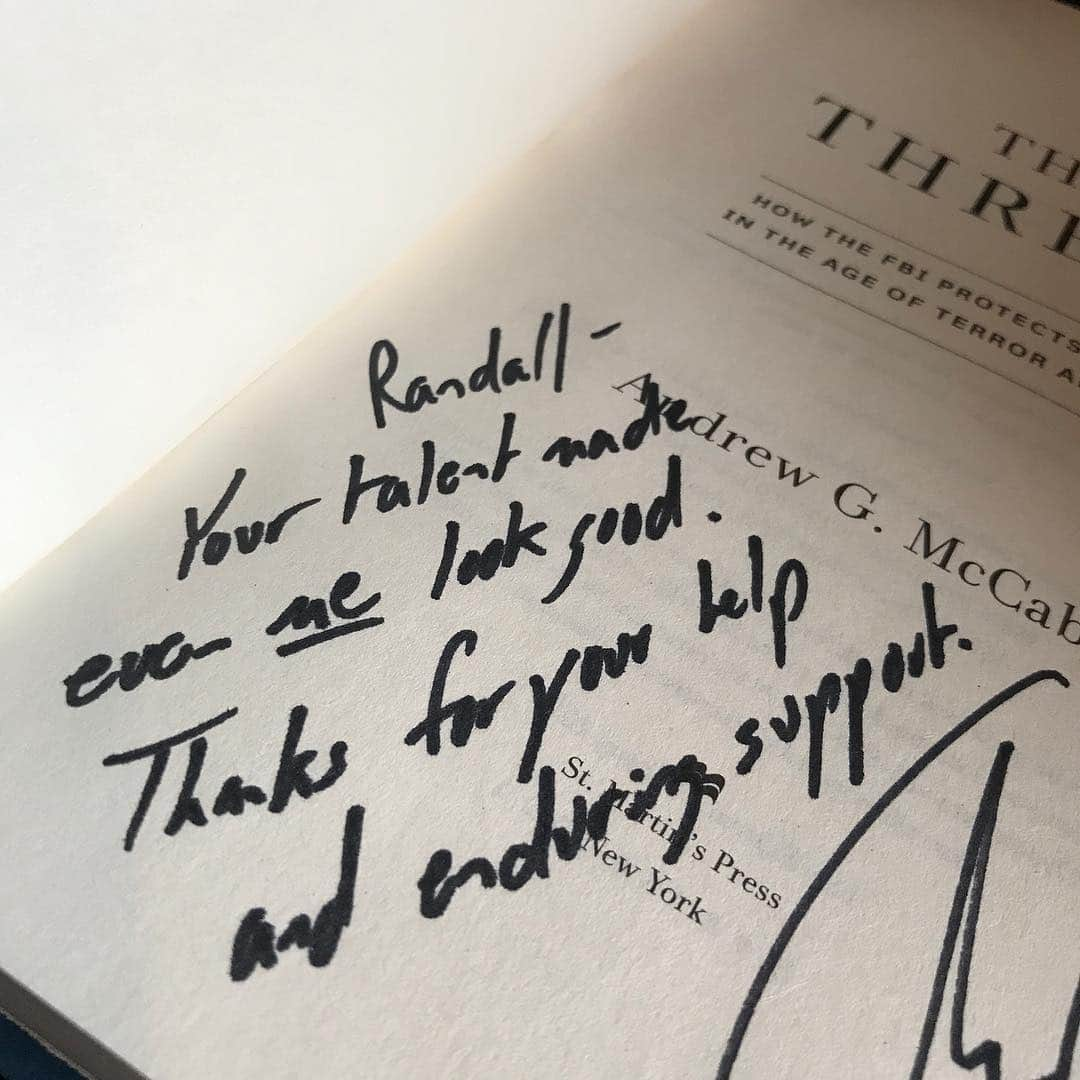 ランドール・スラヴィンさんのインスタグラム写真 - (ランドール・スラヴィンInstagram)「Andrew McCabe......Just received a lovely note (redacted to protect all the top-secret government intel obvi #yolo) from former Deputy Director of the FBI along with his book THE THREAT which carries my photo on its back jacket.  I’m all my years i have only received 3 personal notes after a photo shoot. @zoesaldana, Graydon Carter and now Mr. McCabe. Such a classy thing to do. Putting this note on the wall. Thanks Andy; keep fighting the good fight!」4月13日 1時01分 - randallslavin