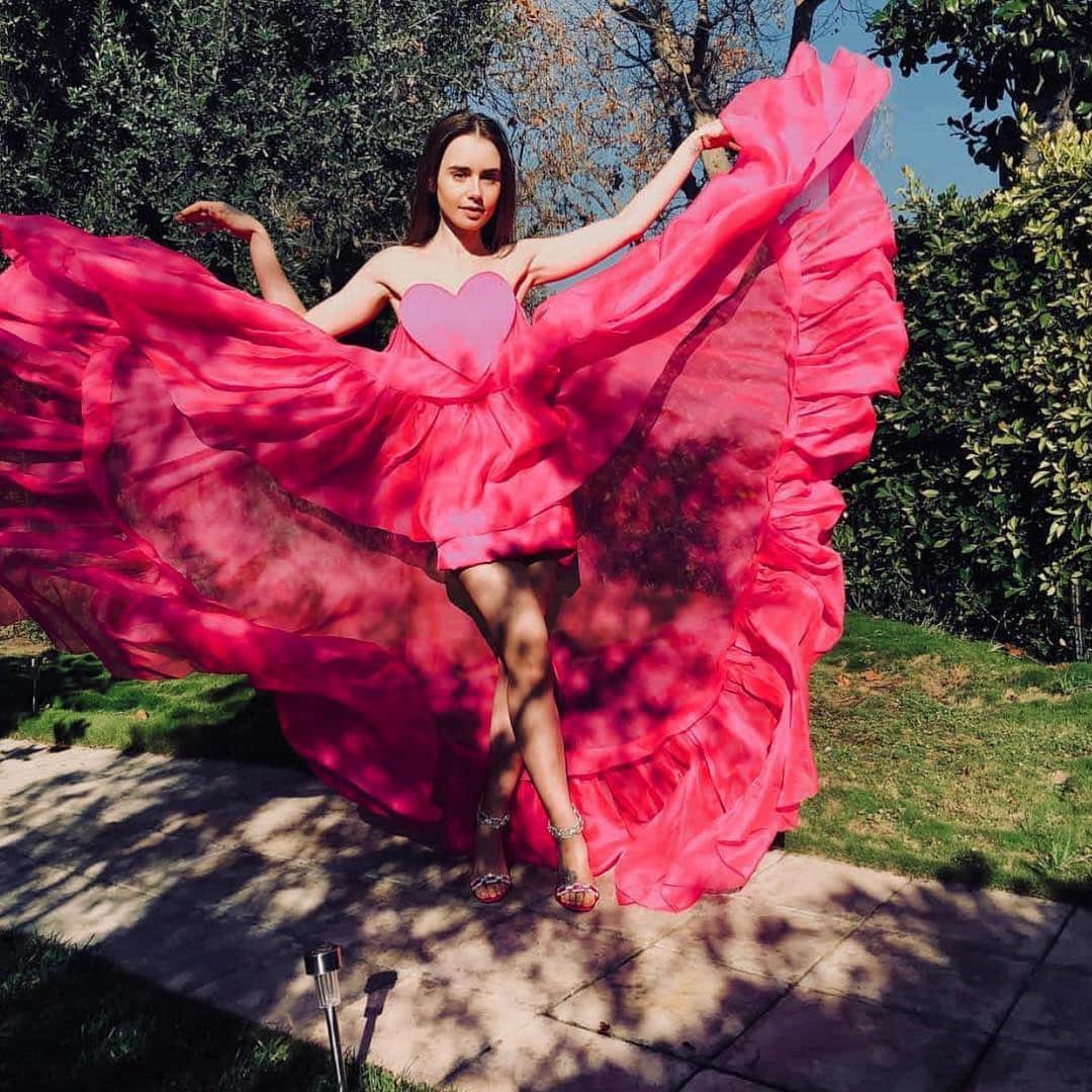 のインスタグラム：「The stunning actress @lilyjcollins wearing a fabulous Paule Ka dress #Pauleka #paris #women #fashion #ladies #lilycollins」