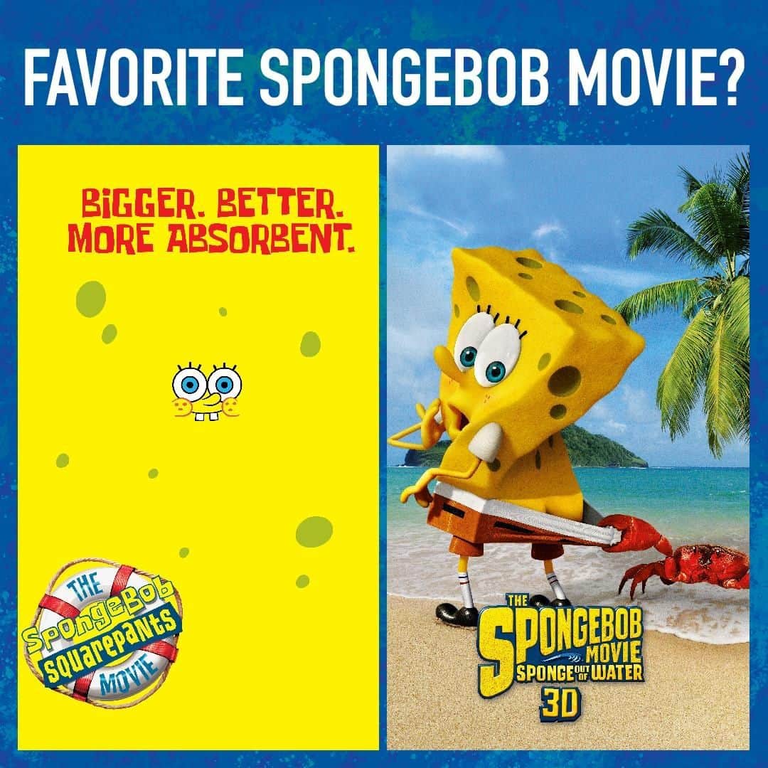 スポンジボブさんのインスタグラム写真 - (スポンジボブInstagram)「Which do you 💛? Watch them both on @Nickelodeon. The #SpongeBob Movie on 4/18 & Sponge Out Of Water on 5/16」4月13日 2時07分 - spongebob
