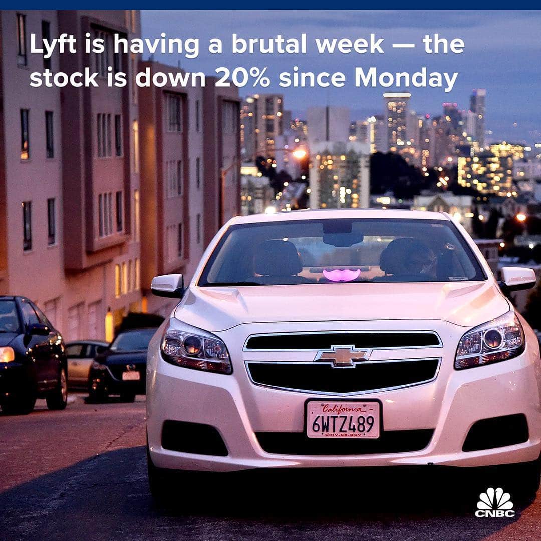のインスタグラム：「Key points:⁣⠀ ⁣⠀ ▪️Shares of Lyft have fallen 20% over the past week, as investors finally got their first look inside rival Uber's business. ⁣⠀ ⁣⠀ ▪️ The stock is on track to close in the negative 4 out of 5 days this week and drop $3 billion in market capitalization.⁣⠀ ⁣⠀ For the full story, please visit the link in @CNBC's bio. ⁣⠀ *⁣⠀ *⁣⠀ *⁣⠀ *⁣⠀ *⁣⠀ *⁣⠀ *⁣⠀ *⁣⠀ #lyft #uber #ipo #stocks #business #marketdata #data #investing #portfolio #tradertalk #money #trading #wealth #wallstreet #wallst #businessnews #CNBC⁣⠀」
