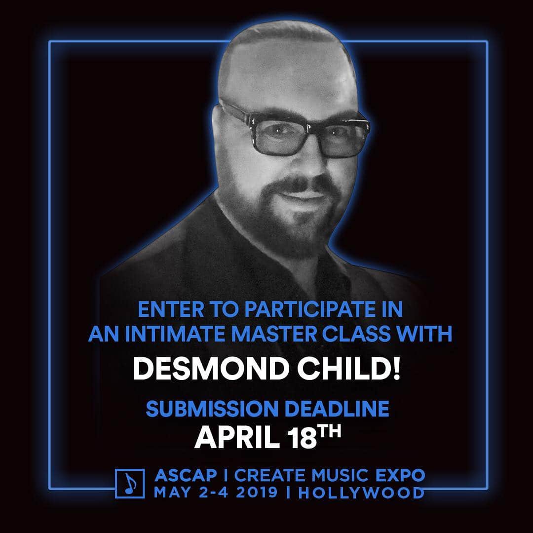 ASCAPさんのインスタグラム写真 - (ASCAPInstagram)「Want one of the most successful songwriters of our time to help take your song to the next level? Say no more. @desmond.child has helped the world's biggest artists reach the Top 40 more than 80x. Now he wants to hear what you've got! Submit your song for a chance to join a small group of #ASCAPEXPO attendees who will get personalized feedback from the Songwriters Hall of Famer in a private master class. Link in bio & click the get heard tab.」4月13日 5時23分 - ascap