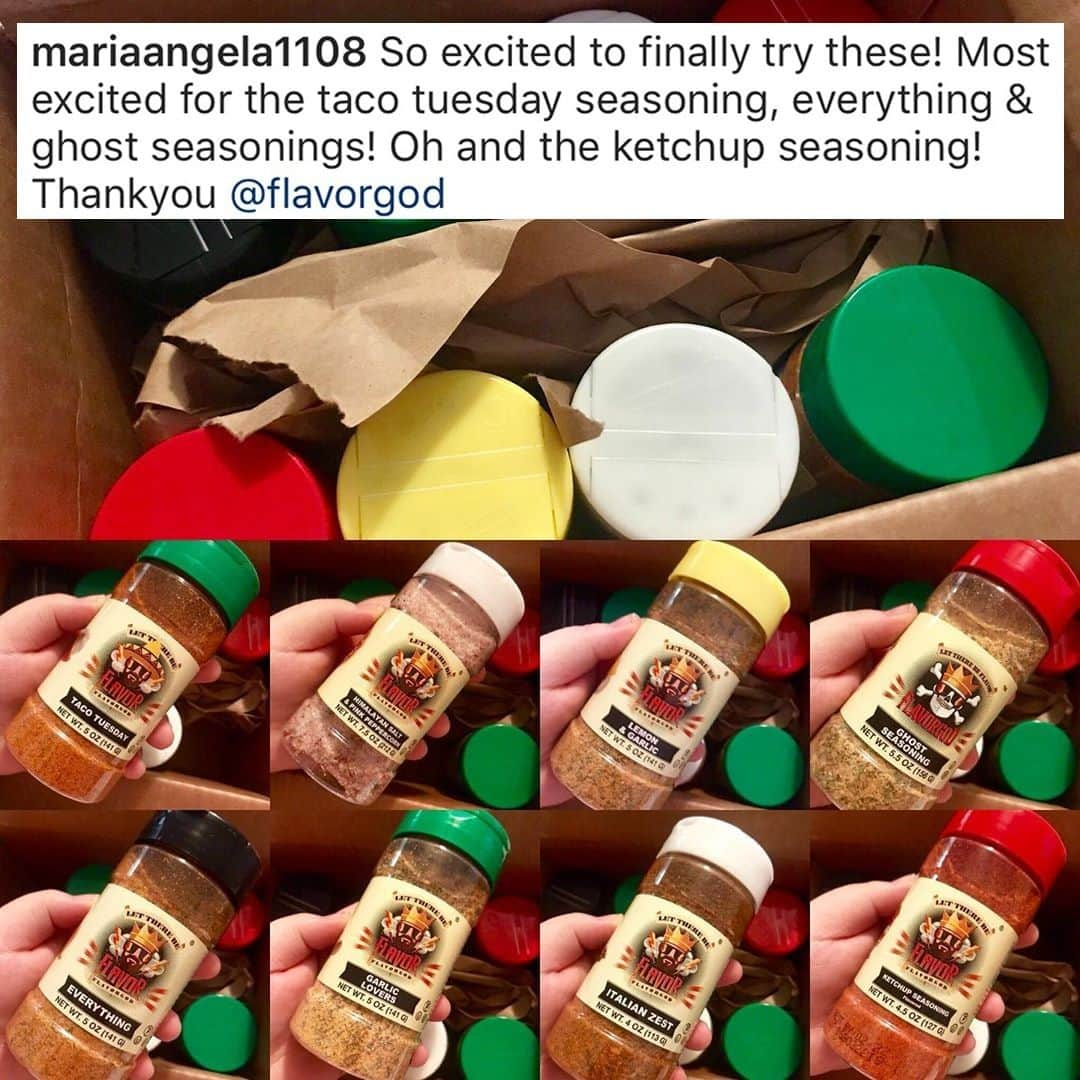 Flavorgod Seasoningsさんのインスタグラム写真 - (Flavorgod SeasoningsInstagram)「“So excited to finally try these! Most excited for the taco tuesday seasoning, everything & ghost seasonings! Oh and the ketchup seasoning! Thank you!” - @mariaangela1108⁣ -⁣ Build Your Own Bundle Now!!⁣ Click the link in my bio @flavorgod ⁣ ✅www.flavorgod.com⁣ -⁣ FlavorGod Seasonings:⁣ 🌿Made Fresh⁣ ☀️Gluten free⁣ 🥑Paleo⁣ ☀️KOSHER⁣ 🌊Low salt⁣ ⚡️NO MSG⁣ 🚫NO SOY⁣ ⏰Shelf life is 24 months⁣ -⁣ Review by: ⁣ Thank you! 🤗⁣ -⁣ -⁣ #food #foodie #flavorgod #seasonings #glutenfree #paleo ⁣ #foodporn #mealprep #kosher」4月13日 8時00分 - flavorgod