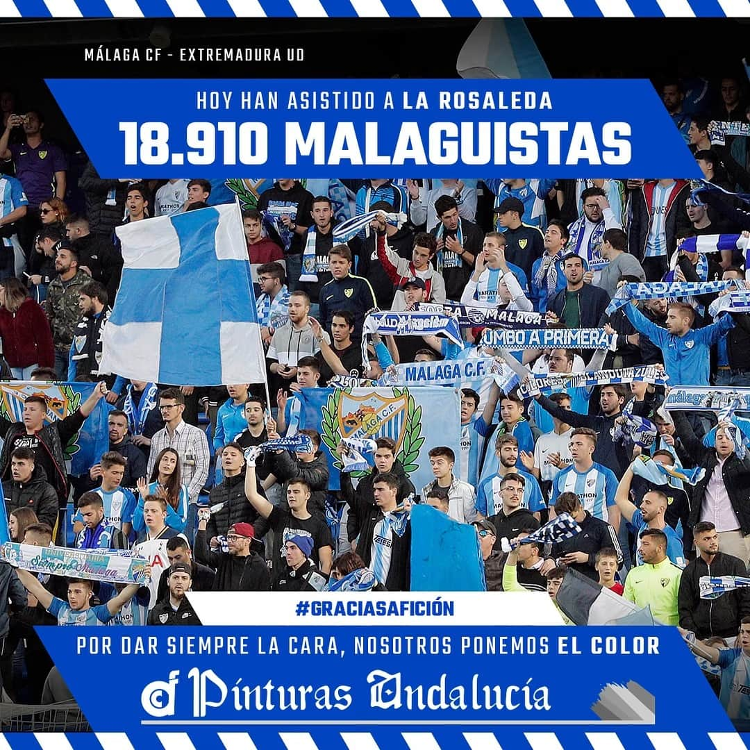 マラガCFさんのインスタグラム写真 - (マラガCFInstagram)「‪¡18.910 malaguistas empujan desde la grada de #LaRosaleda! 😊💙‬ . ‪#MálagaExtremadura⚽️ #GraciasAfición‬」4月14日 0時28分 - malagacf