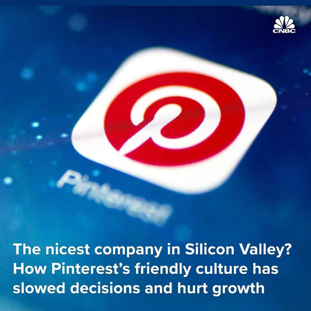 のインスタグラム：「What’s the problem with Pinterest? Apparently, everyone is too darn nice.⁣ ⁣ Key points:⁣ ⁣ ▪️ “Pinployees,” as Pinterest employees call each other, emphasized a work culture where everyone was warm and respectful, or “pinterestly” to one another, former employees say.⁣ ⁣ ▪️This often translated to slow decision-making by committee and lack of commitment to strategic direction.⁣ ⁣ ▪️Pinterest stands out from companies like Amazon and Netflix that are known to have more confrontational cultures. That distinction could increasingly come to the forefront as the company prepares to go public.⁣ ⁣ More, at the link in @cnbc's bio. ⁣ *⁣ *⁣ *⁣ *⁣ *⁣ *⁣ *⁣ #pinterest #business #IPO #companyculture #culture #siliconvalley #pinployees #businessnews #CNBC⁣」