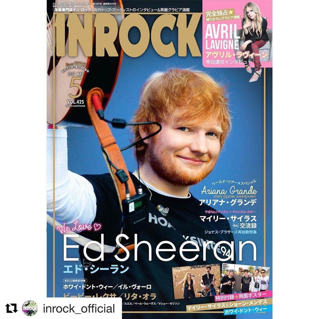 大島央照さんのインスタグラム写真 - (大島央照Instagram)「明日15日、INROCK @inrock_official 発売！40周年記念号です！おめでとうございます✨🎊その内の、かれこれ16年は、カメラマンとしてご一緒させていただいています！  この号では、来日中のエドシーラン @teddysphotos ※表紙ではない。と、アヴリル・ラヴィーン @avrillavigne 撮影させて頂きました！  エドシーランは日枝神社で！中々撮れないので本当に貴重な写真になりました✨  アヴリルはINROCKは何十回も表紙に登場、取材させていただいていて、私の撮影は、5.6度目くらい。いつもアヴリルはセルフディレクションをしながらの撮影で、緊張感もあって楽しいです！今回は神対応的な出来事があったので、かなり嬉しかった😆  これからもINROCKさん共々、応援したいと思います✨  明日発売、INROCK、是非ご覧ください✨  #Repost @inrock_official with @get_repost ・・・ +++++++ 🌟4月15日(月)発売🌟 INROCK5月号は40周年記念号🎊 おかげさまで創刊40周年を迎えました！！ 皆さま、ありがとうございます❤️ . カバー・アーティストは、只今絶賛来日中！2号連続のエド・シーラン😻🎸 先月号に続き、独占インタビュー集 第二弾！インタビューから垣間見る、エドの人間的魅力とは？ . アヴリル・ラヴィーンは完全独占！来日速攻インタビュー⭐️撮りおろしグラビアも満載💓 . この他インタビュー掲載は、リタ・オラ、ビービー・レクサ、‪ゼブラヘッド‬、ルエル、イル・ヴォーロ、ディカペラ、エイバ・マックス、トロイ・シヴァンなど。 . そして、平成No.1ディズニー・チャンネル・スター、‪マイリー・サイラス‬が久々登場！マイリーを取り巻くリアル交流録💫 再結成の‪ジョナス・ブラザーズ‬も登場🤞🏻 . ‪アリアナ・グランデ‬、ホワイ・ドント・ウィー、サブリナ・カーペンターは海外公演レポ🎶 . 付録▷マイリー＋ショーン・メンデス、WDWの両面ポスター . 今月もお楽しみにっ😘 . . . #inrock #インロック #edsheeran #エドシーラン #avrillavigne #アヴリルラヴィーン‬ #arianagrande #アリアナグランデ‬ #sabrinacarpenter #サブリナカーペンター #whydontwe #ホワイドントウィー #mileycyrus #マイリーサイラス‬ #jonasbrothers #ジョナスブラザーズ‬ #ritaora #リタオラ‬ #zebrahead #ゼブラヘッド #ruel #ルエル #beberexha #ビービーレクサ #dcappella #ディカペラ #avamax #エイバマックス #troyesivan」4月14日 9時28分 - chiakioshima