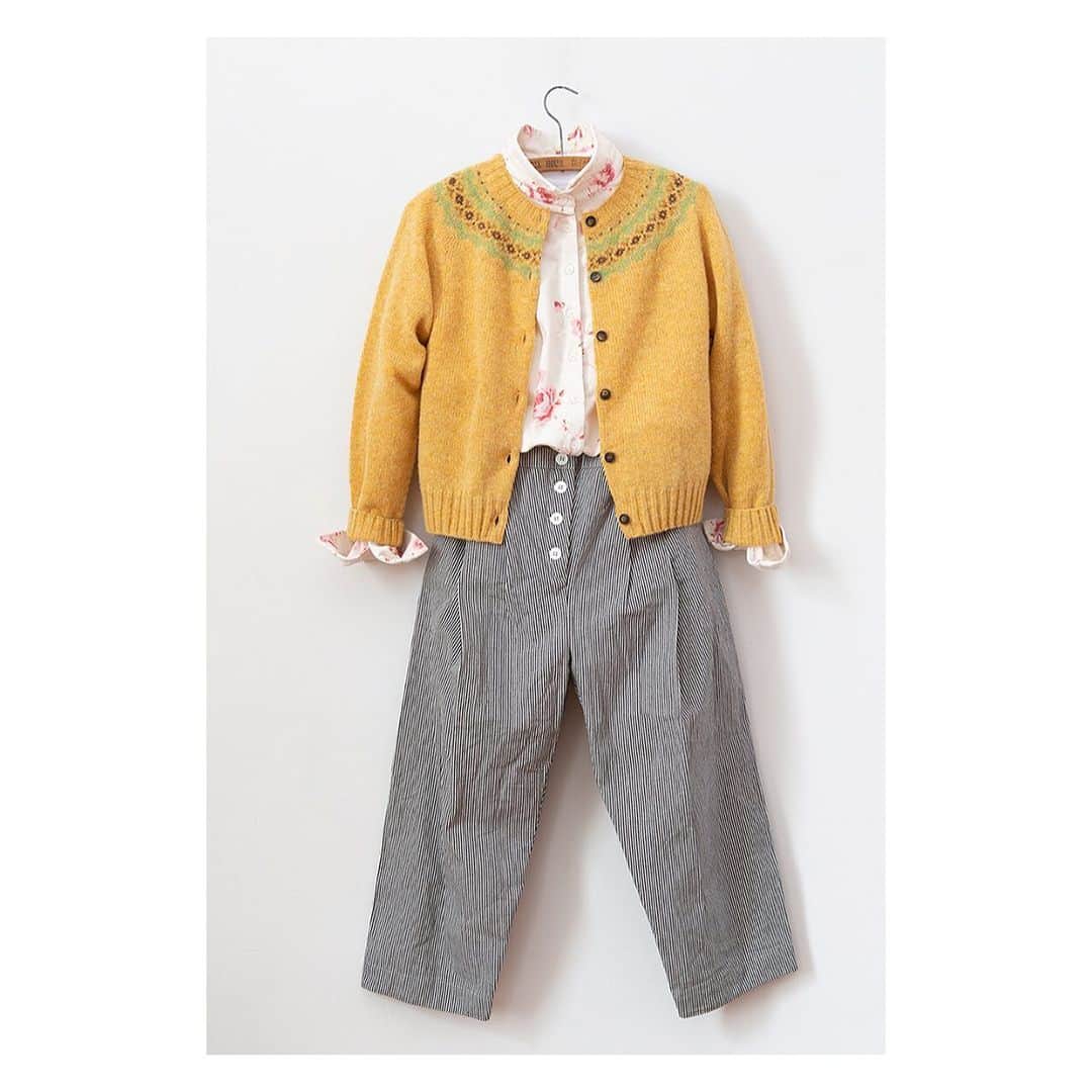 キャベジズ&ローゼズのインスタグラム：「A most wonderful pair of trousers ❤ Camilla in black candy stripe is made to move with you. Ankle-length, flattering and very very comfortable.  Camilla looks wonderful with pops of colour. Wear with the Rosie Velvet Holly Shirt and the Mustard Yellow Lily Fair Isle Cardigan #weekendready #springoutfits #newarrivals #springlook #madeinscotland #britishfabric #velvetshirt #yellowcardigan #cabbagesandroses #cabbagesandrosesfashion @christina_strutt @cabbagesandroses_shop」