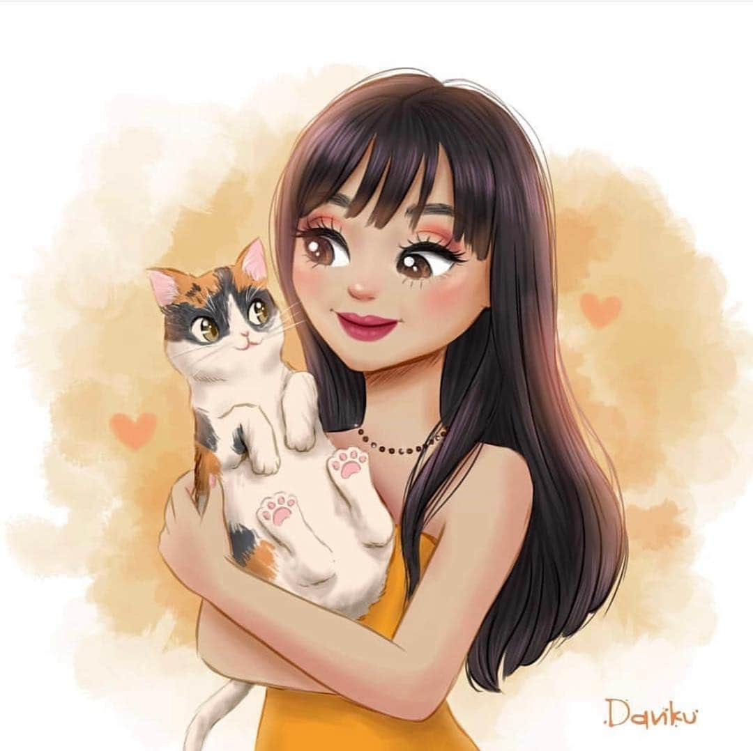 ミシェル・ファンさんのインスタグラム写真 - (ミシェル・ファンInstagram)「A calico with her human 😭 art - @dankuperu」4月14日 6時44分 - michellephan