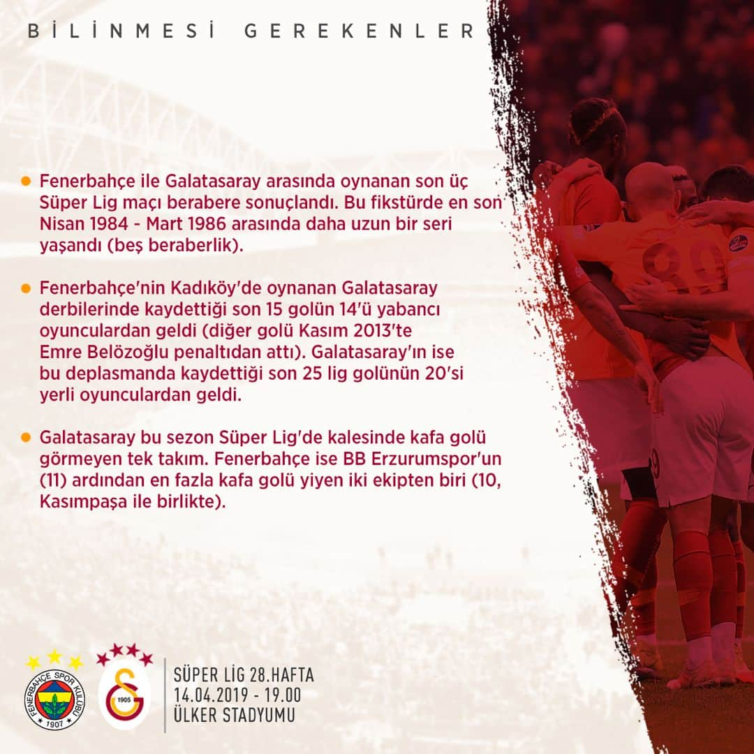 ガラタサライSKさんのインスタグラム写真 - (ガラタサライSKInstagram)「📊 Fenerbahçe - #Galatasaray maçı öncesi bilinmesi gerekenler… #FBvGS」4月14日 19時14分 - galatasaray