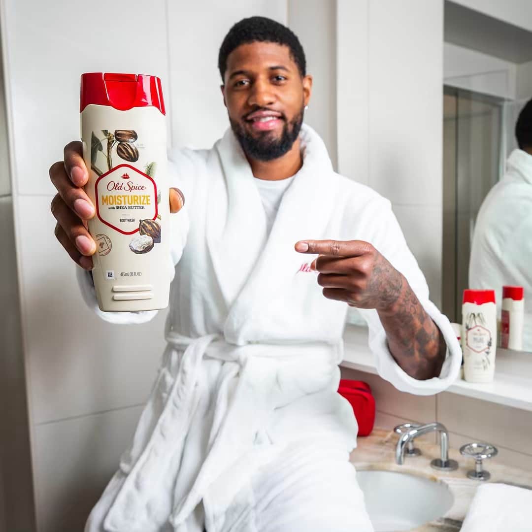 ポール・ジョージのインスタグラム：「Y’all think men can just use hotel soap and win? Step up your game with @OldSpice Moisturize with Shea Butter body wash because #menhaveskintoo. #AvailableAtTarget #SponsoredObviously」