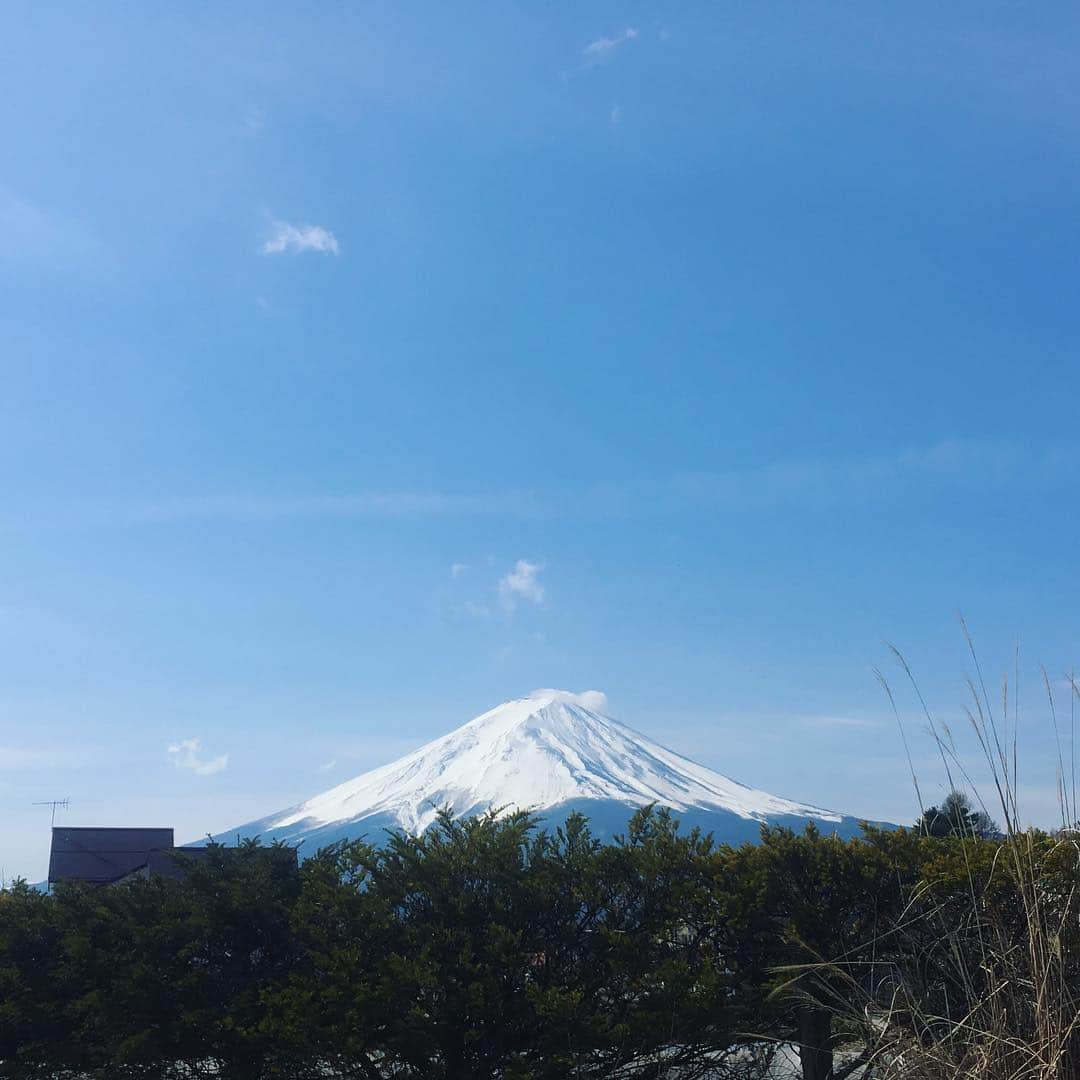 のインスタグラム：「こんばんは、今日は天気の崩れる予報もありましたが、朝から富士山の見える気持ちのいい晴れの一日☺️ お越しくださった皆様誠にありがとうございます😊  先日 雪が降ったおかげでまだ冬模様の富士山が見られます🗻  GWの10連休は休まず営業いたします、よろしくお願いします❗️ #ほうとう#富士の茶屋#富士山#河口湖#うどん#富士吉田#春」