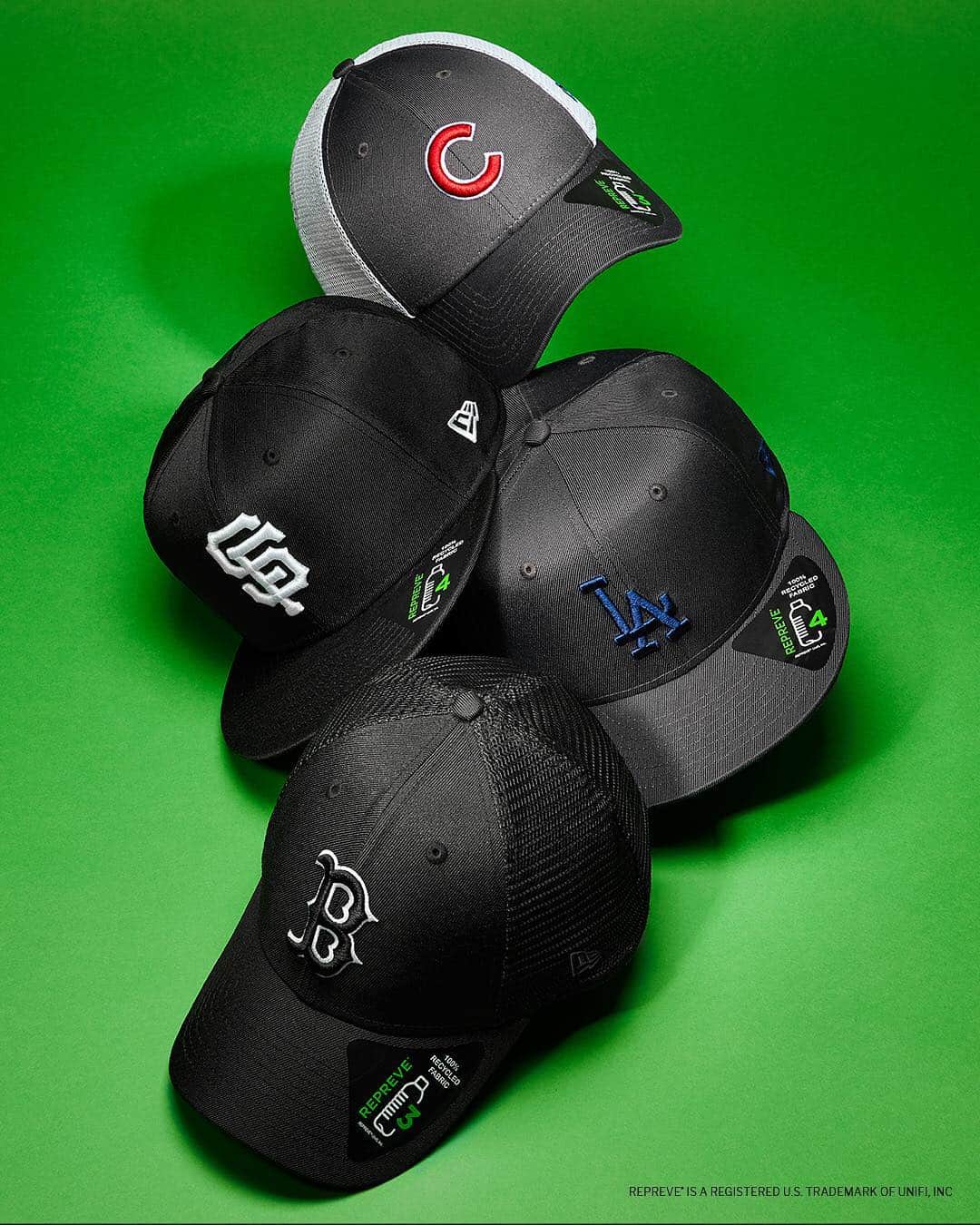 ニューエラ・キャップのインスタグラム：「Celebrate Earth Day with the @repreve Collection. Each cap features 100% recycled fabric made using three to four plastic bottles. Available in select MLB and NFL teams at neweracap.com」