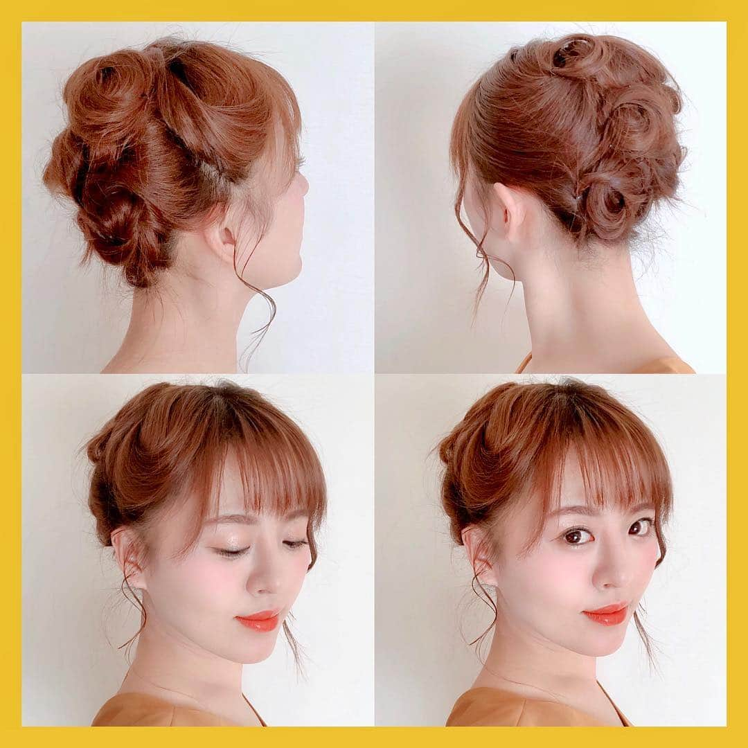 真衣ひなのさんのインスタグラム写真 - (真衣ひなのInstagram)「. ヘアアレンジ紹介｡･*･:≡(　ε:) . 💈まるまる応用編 . 片側だけ大きな波を描くようにひとねじり〜 してみたのが結構お気に入り。 後ろ髪はランダムに少しずつ毛束を取り、 ねじねじしながら、まるまる。 合わせ鏡をしながらバランスを見て。 💄＊ゴールドの衣装(この写真は私服) に合わせて目元ゴールドに、 リップはテラコッタカラーにしました。 . #ヘアアレンジ #解説がアバウトすぎる #まるまる #やり方は過去動画見てね ▶︎#ひなのてれび #ひなのへあかたろぐ」4月14日 23時56分 - hinano_mai