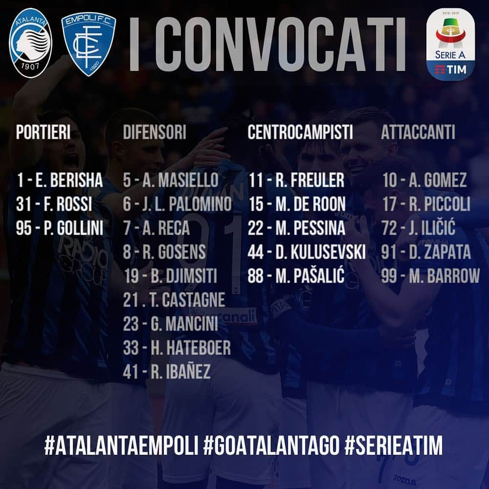 アタランタBCさんのインスタグラム写真 - (アタランタBCInstagram)「2️⃣2️⃣ convocati da mister #Gasperini per #AtalantaEmpoli #GoAtalantaGo ⚫️🔵」4月15日 2時05分 - atalantabc