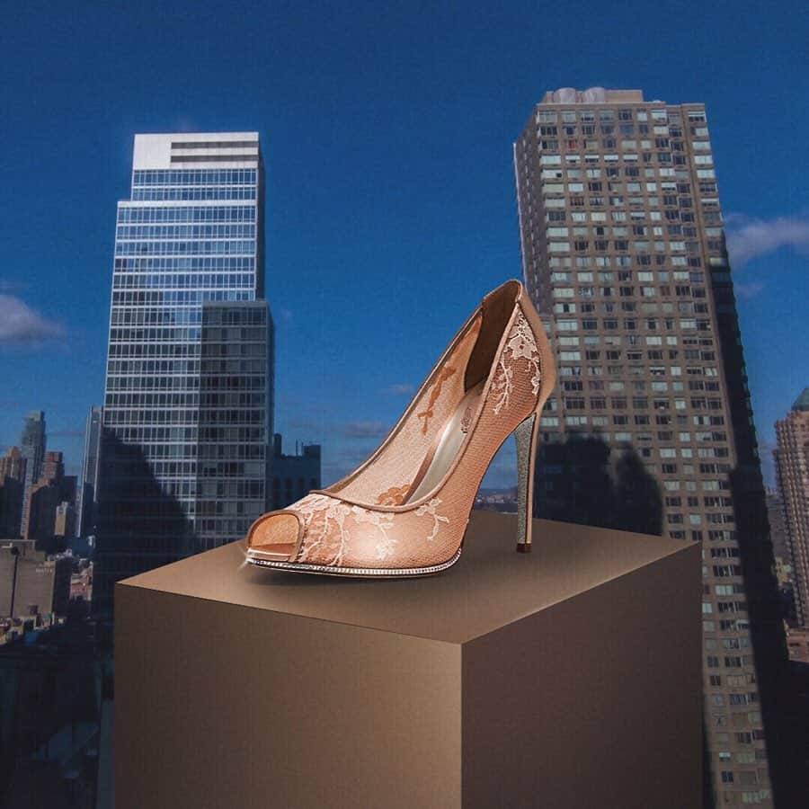 のインスタグラム：「#HeelsAndTheCity . Seeing through the night - #GraceLace Peep 100mm . Available in #Nude , #White , #Black , #Pink & #Red - Swipe to view more, Int’l complimentary shipping with T&D inclusive #ReneCaovilla . . . . . . #CityVibes #NYC #LaceHeels #NYCWedding #WeddingShoes」