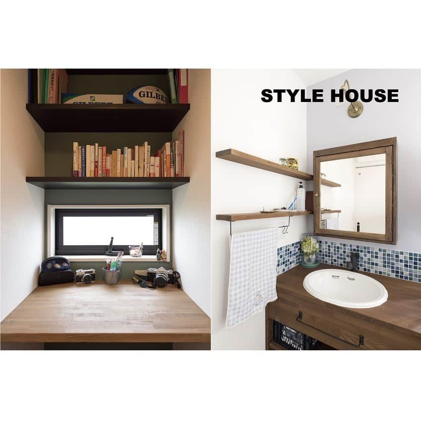 STYLE HOUSE 谷上工務店さんのインスタグラム写真 - (STYLE HOUSE 谷上工務店Instagram)「「造作の洗面台に、造作棚が映える書斎。自分らしさを家にも取り入れて、世界に一つだけのあなただけのお家をつくろう。」 お施主様の施工写真です。その他の施工写真は、 @stylehouse_taniue  のURLからご覧いただけます。 . ぜひチェックしてみてください！ . . #stylehouse  #谷上工務店 #allagi #diy #アレジ #スタイルハウス #ナチュラルインテリア #インテリア大好き #夢のマイホーム #わが家に恋する #ライフスタイル #花博住宅展示場 #鶴見緑地公園 #カフェ好き #カフェ風インテリア #大阪 #キッチンカウンター #大阪で家を建てる #大阪の注文住宅 #大阪建築 #スーモ #注文住宅 #大阪の家 #大阪注文住宅 #戸建て住宅 #戸建て注文住宅 #造作棚 #造作洗面台 #書斎」4月15日 18時30分 - stylehouse_taniue