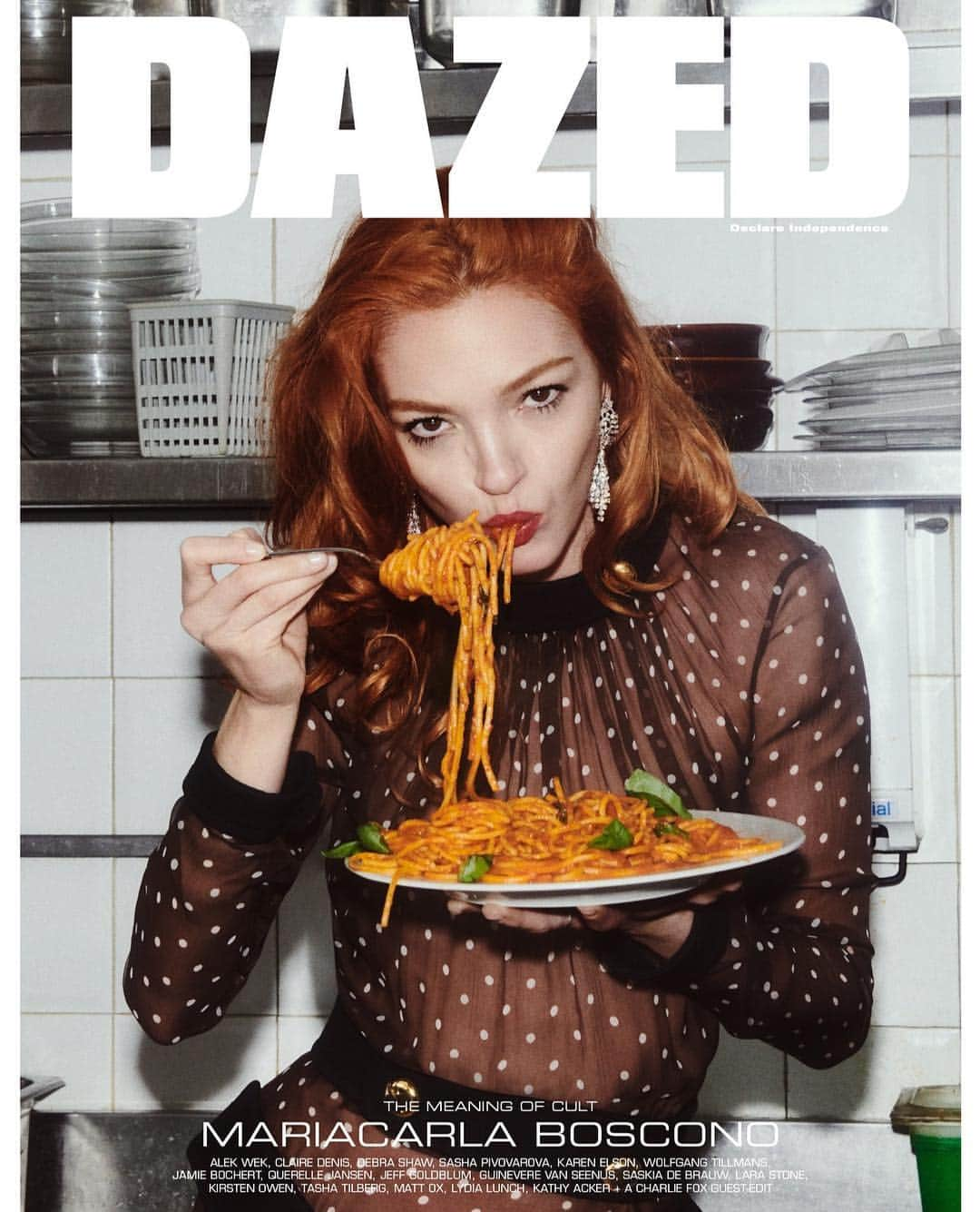 Dazed Magazineさんのインスタグラム写真 - (Dazed MagazineInstagram)「🍝THE MEANING OF CULT: MARIACARLA BOSCONO BY CHARLOTTE WALES🍝⁣⠀ ⁣⠀ What does it mean to have cult appeal? Our new spring/summer 2019 issue unravels this question, bringing together era-defining icons with the essential imagemakers of today. COMING SOON.⁣⠀ ⁣⠀ Photography @charlottemwales⁣⠀ Styling @elizabethfraserbell⁣⠀ Hair @cyndiaharvey⁣⠀ Make-up @jenmyles⁣⠀ Casting @noahtshelley⁣⠀ ⁣⠀ @iosonomariacarlaboscono wears polka-dot chiffon dress with buttons @prada, art deco platinum and diamond earrings 1930 @bulgariofficial Heritage Collection, ring Mariacarla’s own⁣⠀ ⁣⠀ Taken from the spring/summer 2019 #TheMeaningOfCult issue of #Dazed⁣⠀」4月15日 21時02分 - dazed