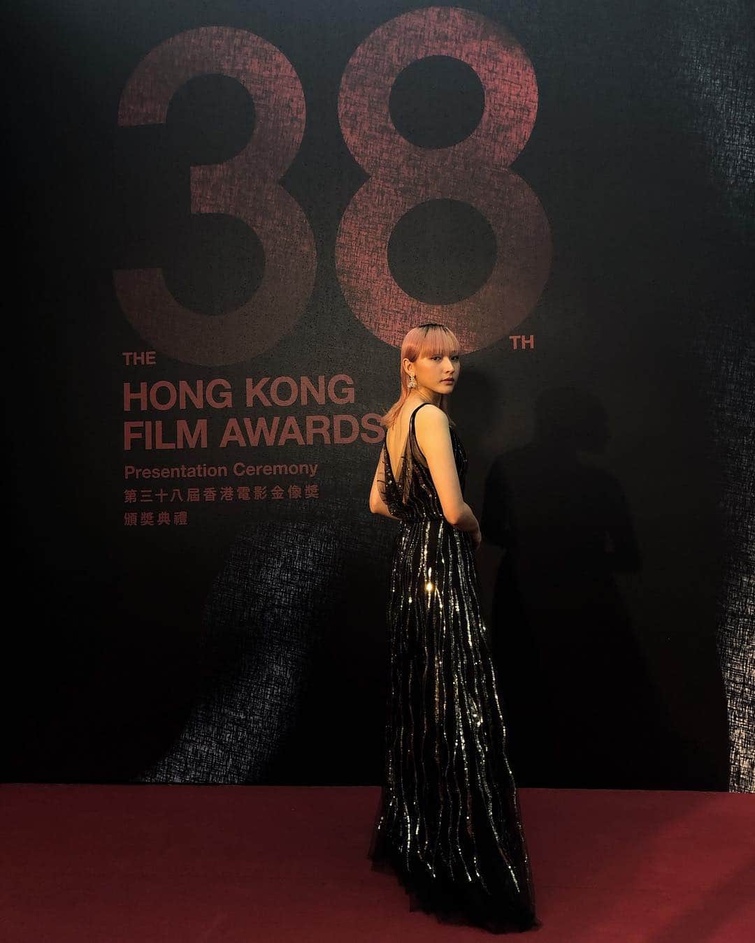 ハンナ・チャンのインスタグラム：「The 38th Hong Kong Film Awards Red Carpet with @Dior 🖤  感謝所有。  #第38屆香港電影金像獎」