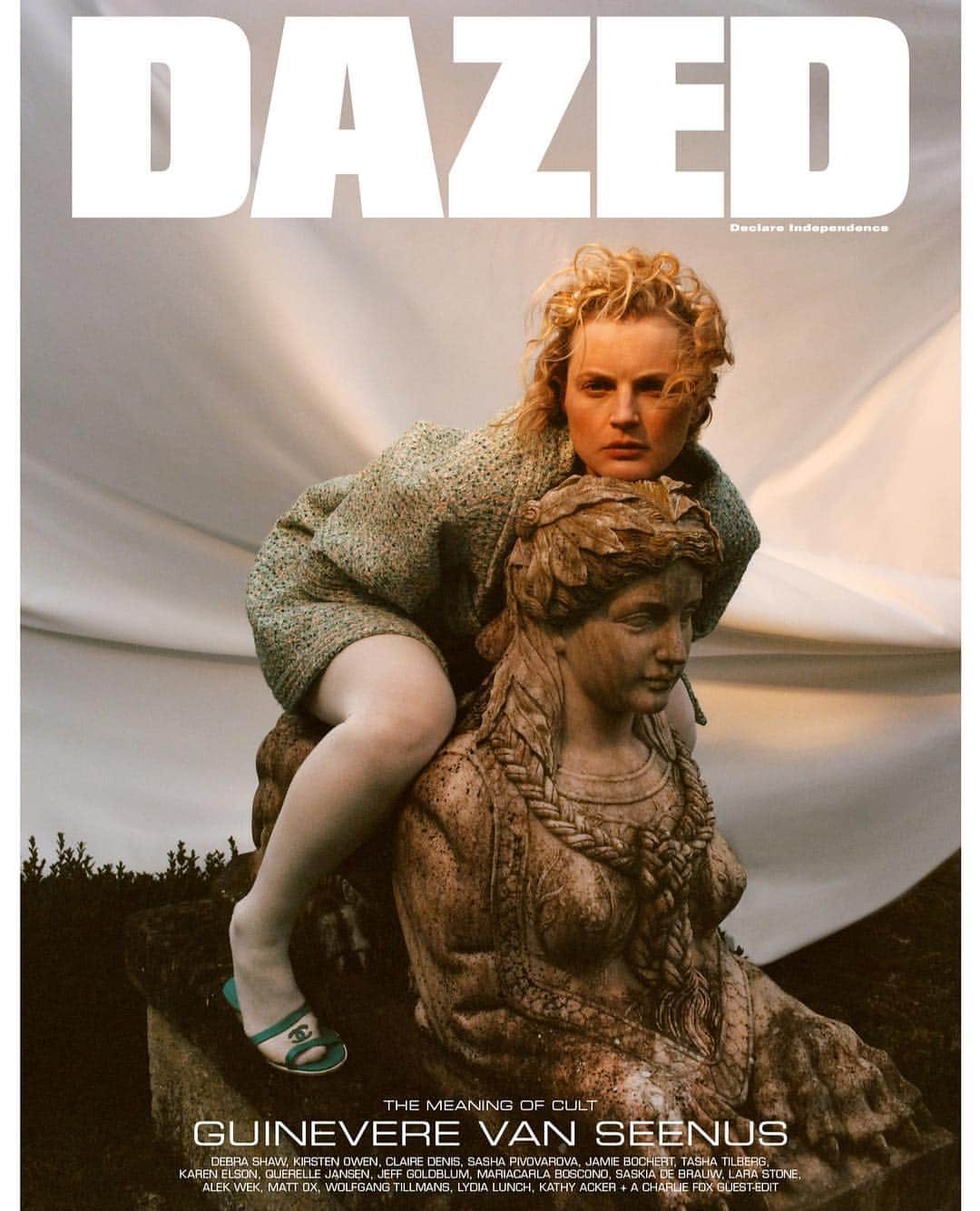 Dazed Magazineさんのインスタグラム写真 - (Dazed MagazineInstagram)「👼🏼THE MEANING OF CULT: GUINEVERE VAN SEENUS BY TOM JOHNSON👼🏼⁣⠀ ⁣⠀ What does it mean to have cult appeal? Our new spring/summer 2019 issue unravels this question, bringing together era-defining icons with the essential imagemakers of today. COMING SOON.⁣⠀ ⁣⠀ ⁣⠀ Photography @tomjohnsonstudio⁣⠀ Styling @elizabethfraserbell⁣⠀ Hair @chiwonghair⁣⠀ Make-up @mathiasvanhooff⁣⠀ Set design @sophear_van  Casting @noahtshelley⁣⠀ ⁣⠀ @guineverevanseenus wears tweed dress and shoes @chanelofficial SS19, vintage #Chanel earrings used as hair accessories @4elementlondon, tights @falke⁣⠀ ⁣⠀ Taken from the spring/summer 2019 #TheMeaningOfCult issue of Dazed⁣⠀」4月16日 3時04分 - dazed