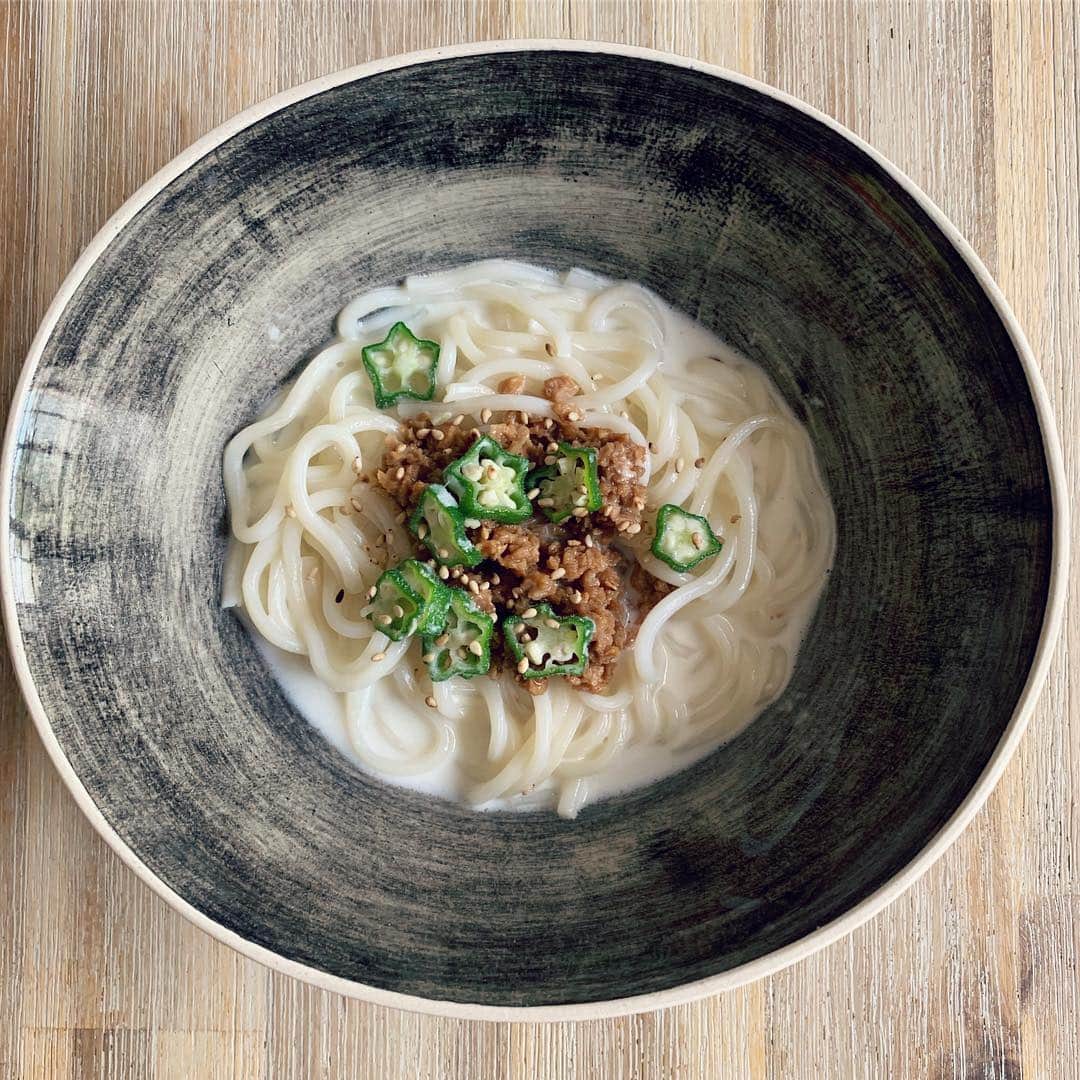 MEGのインスタグラム：「友だちの勧めのソイミンス (挽肉に近づけた豆製品) を買ってみた。最初ふやかした時は「！！」って思ったけど、汁物やソースに入れると確かにそこまで気にならず、ちょい柔らかめな挽肉みたいに食べられる。本物のお肉３、これ７とかで混ぜたらもっと良かったかな、次回はそうしよ。担々麺風何かのヌードル。」