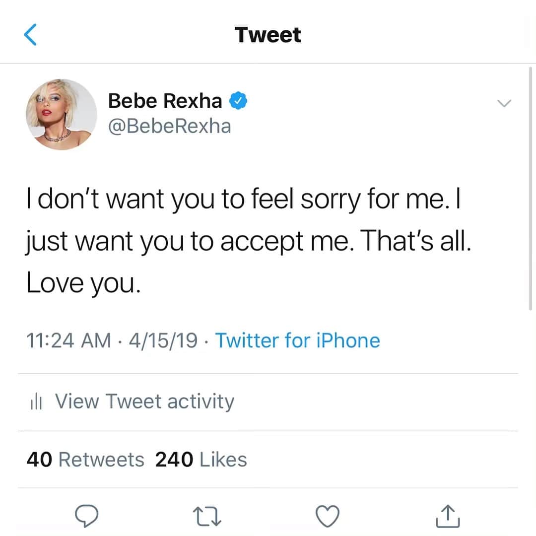 Bebe Rexhaさんのインスタグラム写真 - (Bebe RexhaInstagram)「Honesty is a form of self love ❤️」4月16日 3時25分 - beberexha