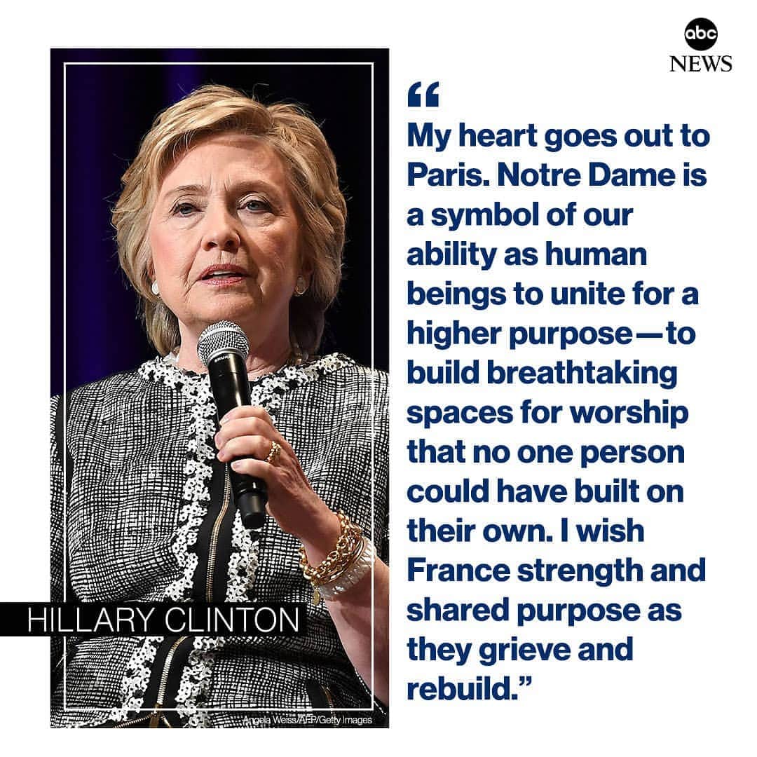 ABC Newsさんのインスタグラム写真 - (ABC NewsInstagram)「NEW: Hillary Clinton: "Notre Dame is a symbol of our ability as human beings to unite for a higher purpose...I wish France strength and shared purpose as they grieve and rebuild.” #notredame #paris #hillaryclinton #history #fire」4月16日 4時30分 - abcnews