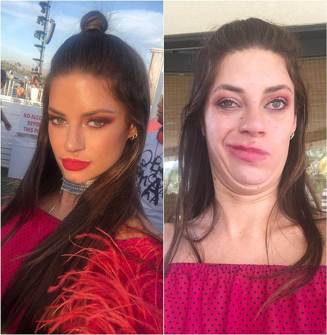 Hannah Stockingさんのインスタグラム写真 - (Hannah StockingInstagram)「Before the party VS After the party 💃🏻😤 Glam: @lou_flores @_vanessaflores_」4月16日 4時36分 - hannahstocking