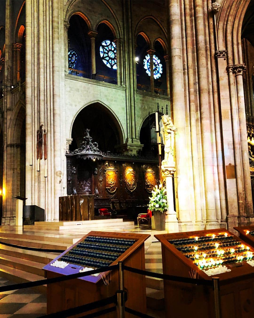 ラファエル・スバージさんのインスタグラム写真 - (ラファエル・スバージInstagram)「Please pray for #notredame  now in flames and facing a very rough road ahead.  My heart breaks to think of even a single part of this structure being damaged or affected by this tragedy.  I was there just a week ago and took so many photos of the interior, because as with any great cathedral of this size and magnitude it’s impossible to capture with any one shot, any one angle. Everywhere you look, in every direction, it takes your breath away— up, down, from every corner, this is a masterpiece, the purest expression of spirit on a physical plane. We are reminded of other worlds as we stand under the stained glass, with colors seen no where else in history.  Notre Dam is a place to commune with the highest expression of “God” as expressed through architecture, and as a result we are elevated by its very presence.  To the people of #France, of #Paris and all citizens of the world, this is a heartbreaking moment. Let us pray for this mighty treasure, this manifestation of spirit in the form of a cathedral. We send you love and our hearts embrace. 🙏🙏」4月16日 5時12分 - raphaelsbarge