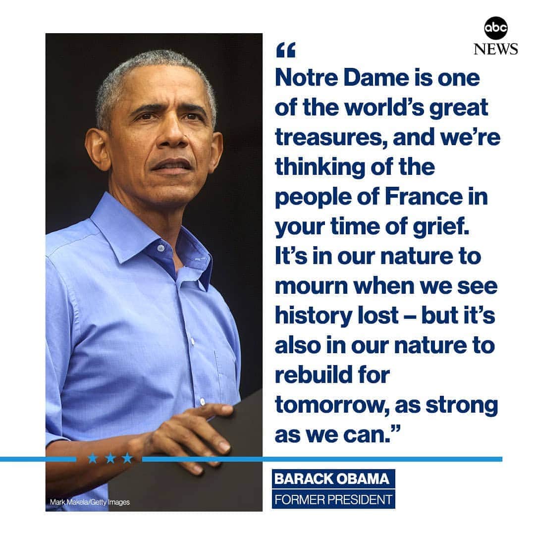 ABC Newsさんのインスタグラム写真 - (ABC NewsInstagram)「NEW: Former Pres. Barack Obama on Notre Dame fire: "It’s in our nature to mourn when we see history lost – but it’s also in our nature to rebuild for tomorrow, as strong as we can.” #barackobama #notredame #paris #fire #history」4月16日 5時37分 - abcnews