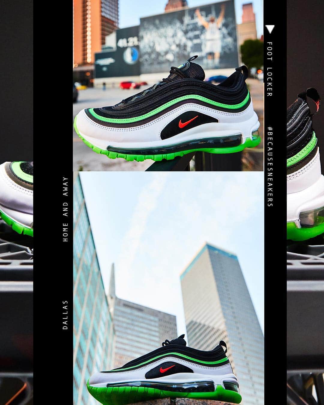 のインスタグラム：「Hungry. #Dallas #BecauseSneakers #Nike Air Max 97 Home & Away 'Dallas' Launching 4/18, In-Store and Online」