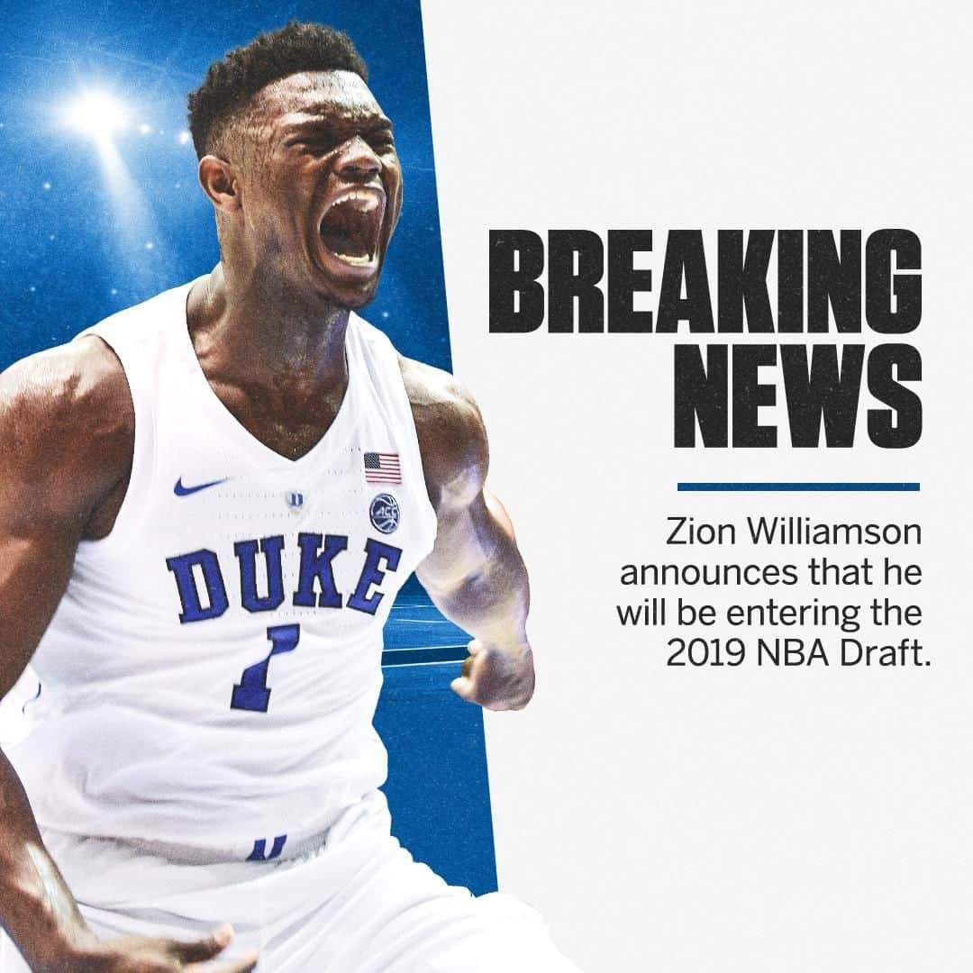 スポーツセンターさんのインスタグラム写真 - (スポーツセンターInstagram)「Zion has announced he will declare for the NBA Draft via his Instagram.」4月16日 6時50分 - sportscenter