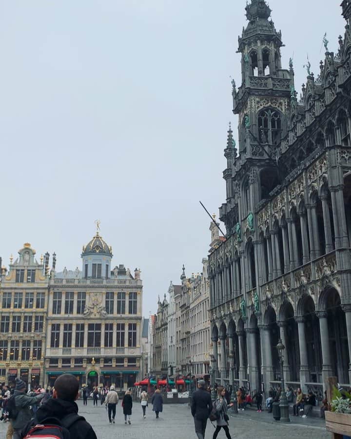 信近エリのインスタグラム：「.﻿ 今回の旅は、Rail Europeに乗ってベルギーへも足を伸ばしました🇧🇪﻿ 1時間半で着くので、時間に余裕がある方にはお勧めです！﻿ ﻿ Grand-Place本当に本当に凄かった！！﻿ サンミッシェル大聖堂も素晴らしかった⛪️﻿ .﻿ .﻿ そして、この度のパリのノートルダム大聖堂の火災、﻿ フランス国民の、また世界中のノータルダム大聖堂を愛する人々の事を思うと、とても心が痛みます。﻿ ノートルダム大聖堂付近のホテルに宿泊していたのですが、とにかく時間が足りなすぎて、次回のウィッシュリストに回してしまった事をとても後悔、、﻿ 何事も次があると思って生きていてはダメなのだと、思い知らされた気がします。﻿ 生まれ変わった美しい姿を見られる事、心から祈っています。﻿ ﻿ Paris&Belgium 5/9」