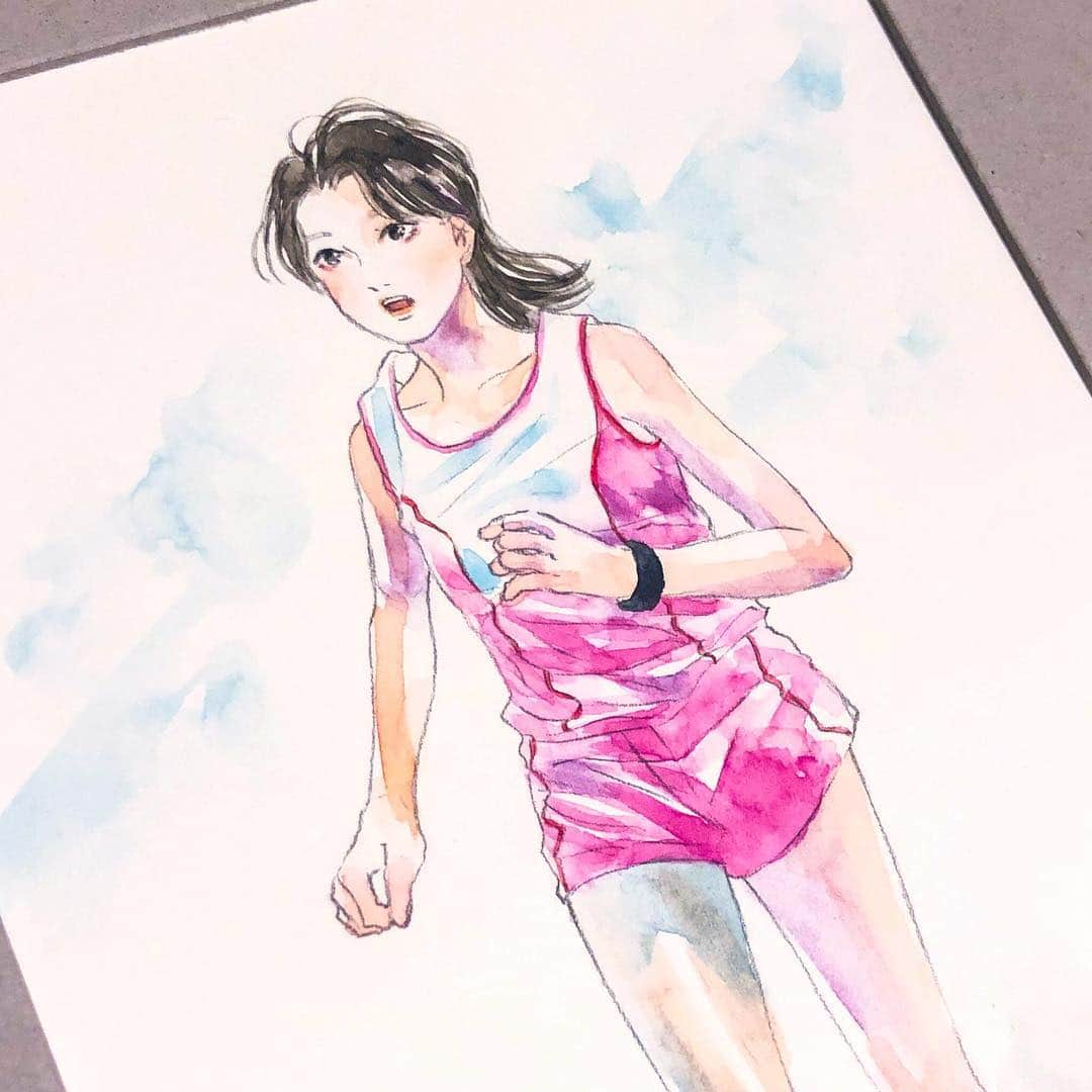 miiiさんのインスタグラム写真 - (miiiInstagram)「‪オーダーイラストよりマラソンをされてる方の似顔絵です🏃‍♀️ 走っている写真と素顔の写真を組み合わせて描かせていただきました。こういう似顔絵を描くのは初めてだったのでとても楽しかったです☺️‬ #illustration #watercolor #水彩」4月16日 13時45分 - tronc_miii