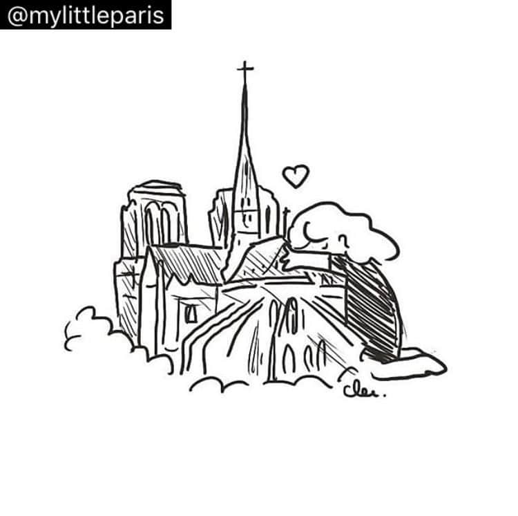 のインスタグラム：「. Notre Drame de Paris Illustration @clementinelatron . repost from @mylittleparis  #notredamedeparis #paris」
